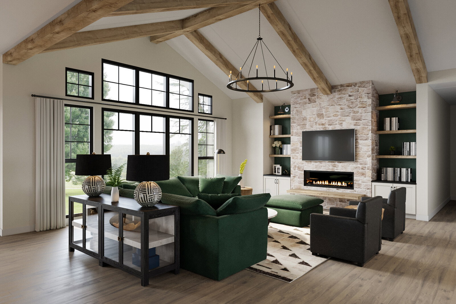 Renderizado de Diseño de Casa con Techos Altos Masculinos y Audaces
