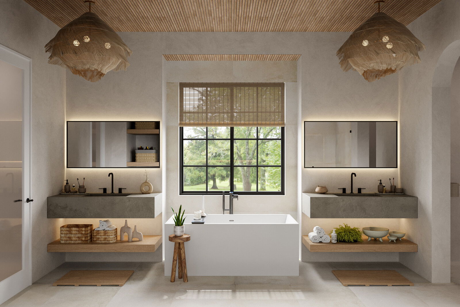 Miniatura de renderizado de diseño de baño principal inspirado en Bali