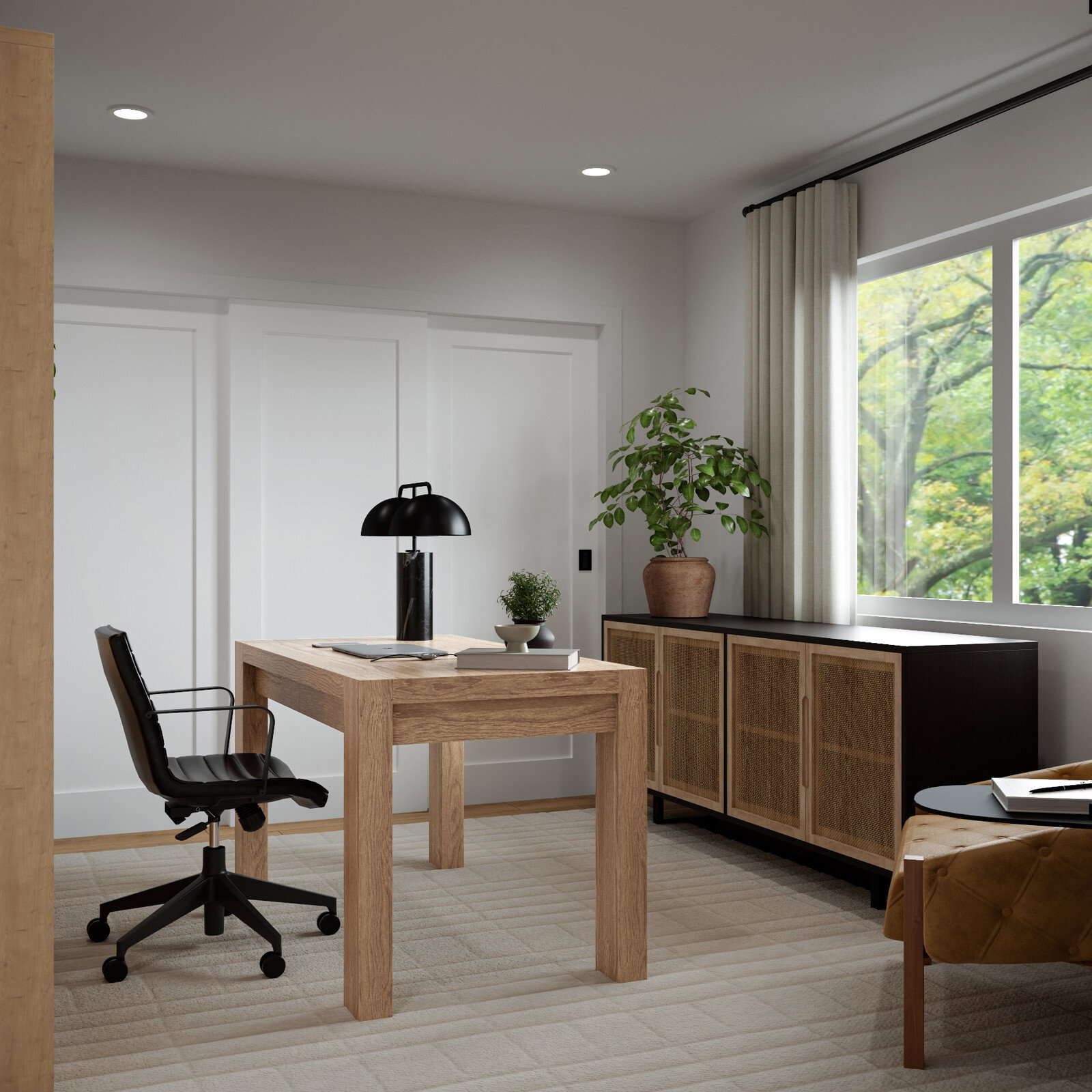 Dormitorio Estilo Japandi, Oficina en Casa & Renderización de Guardería miniatura