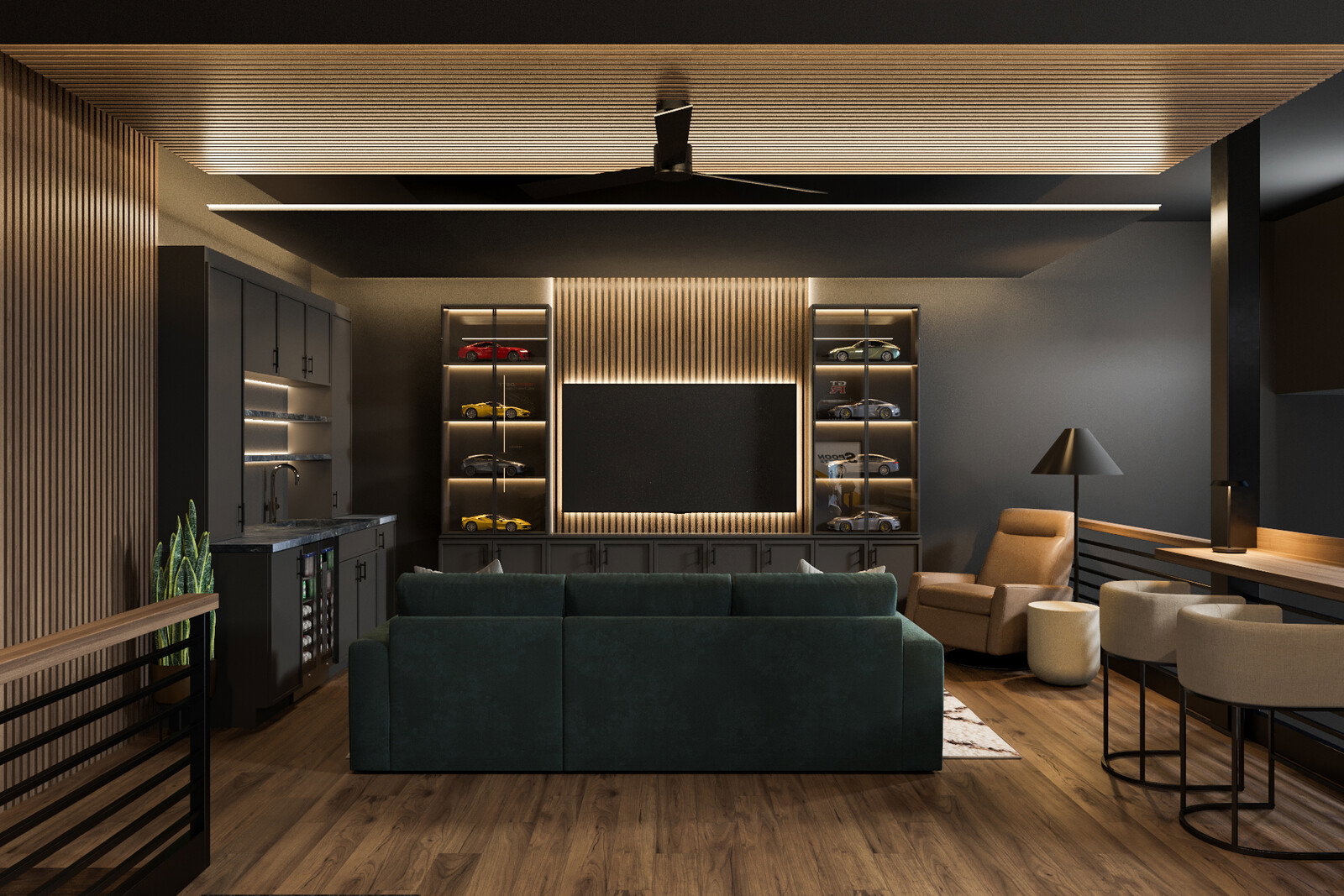 Modern Luxury Man Cave Lounge Rendering thumb