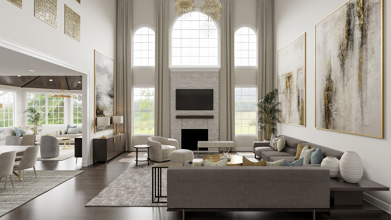 Diseñadores de interiores en línea de combinación de Salón de Estar y Comedor 3