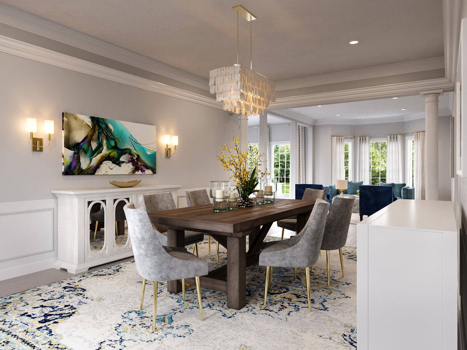 Renderizado de Interior de Casa Glam Contemporánea