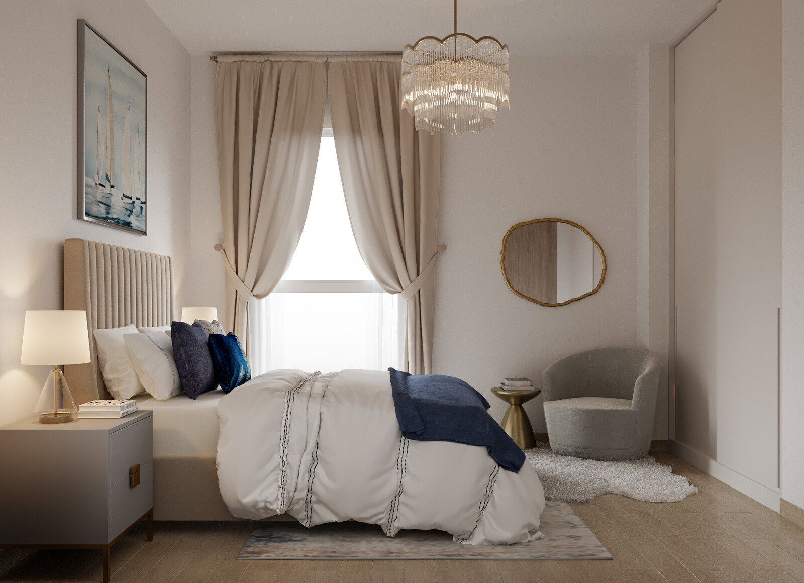 Dormitorios Elegantes con Acentos Dorados - Renderizado