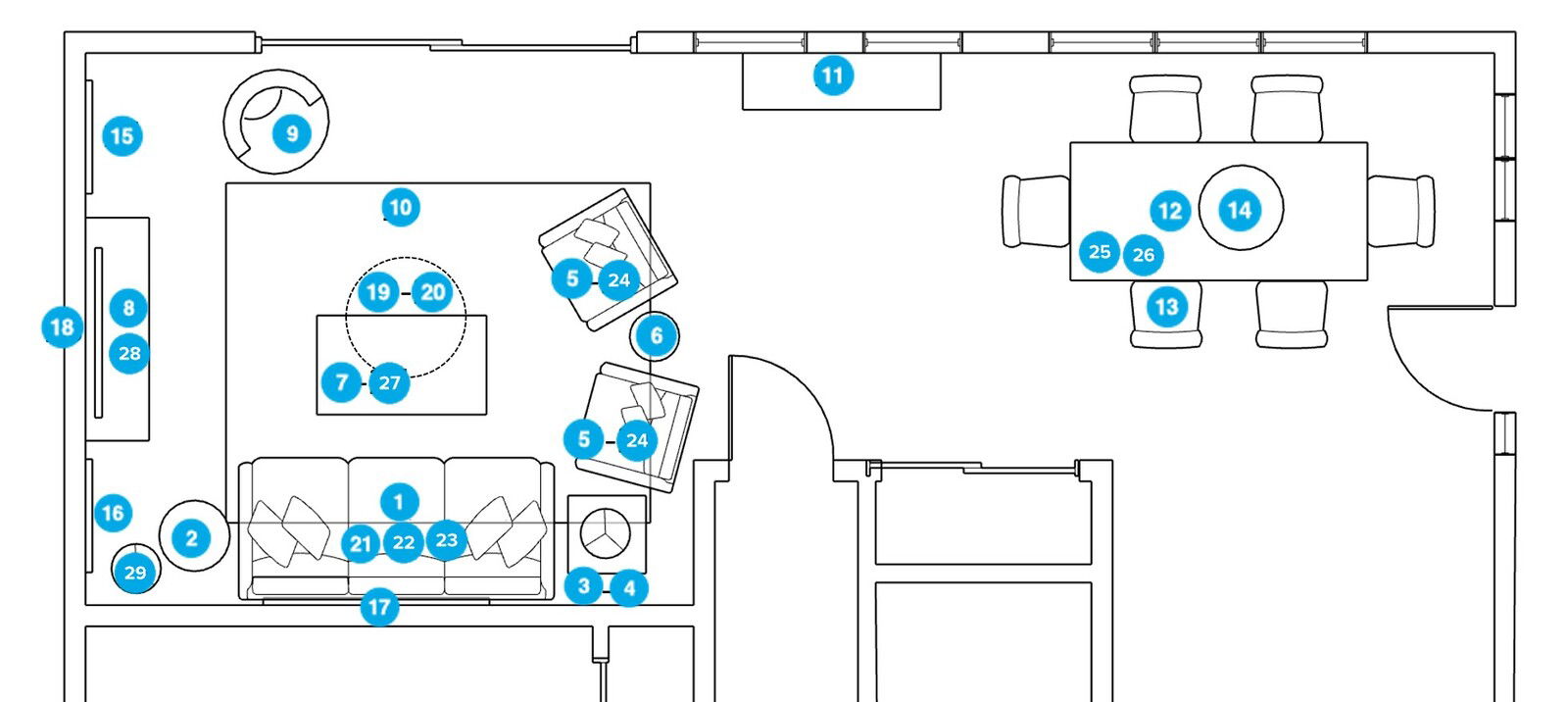 Online Designer Combined Living/Dining Floorplan