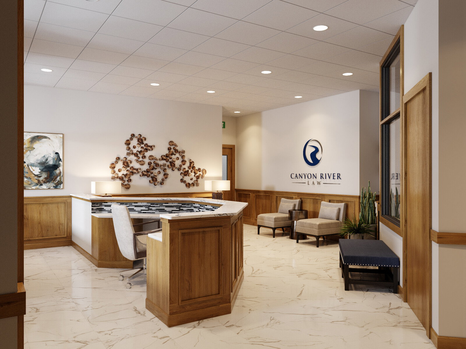 Vista previa del Diseño de Recepción de Despacho Jurídico Contemporáneo Elegante