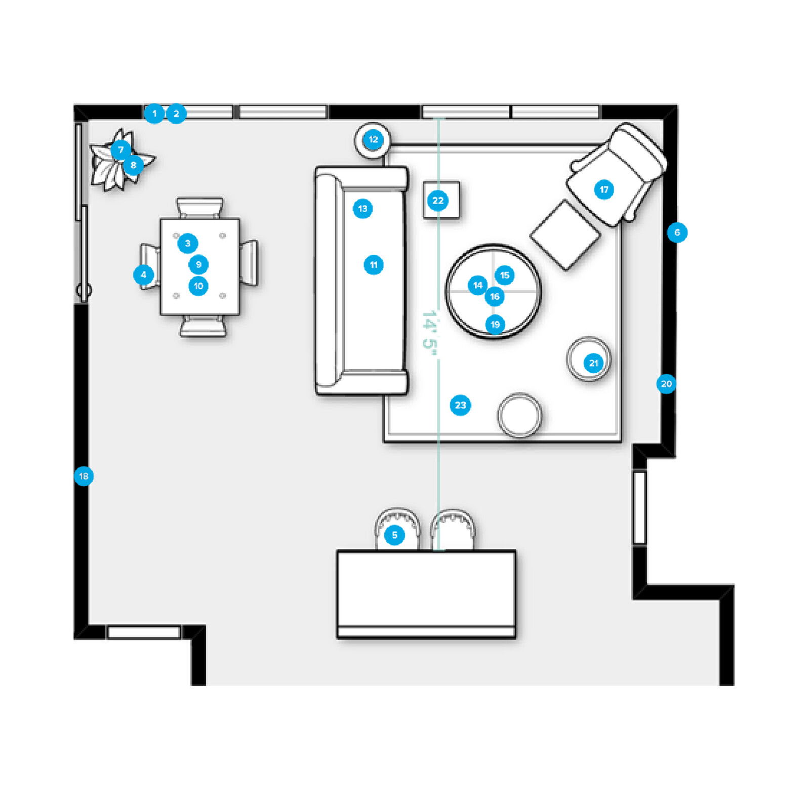 Online Designer Combined Living/Dining Floorplan