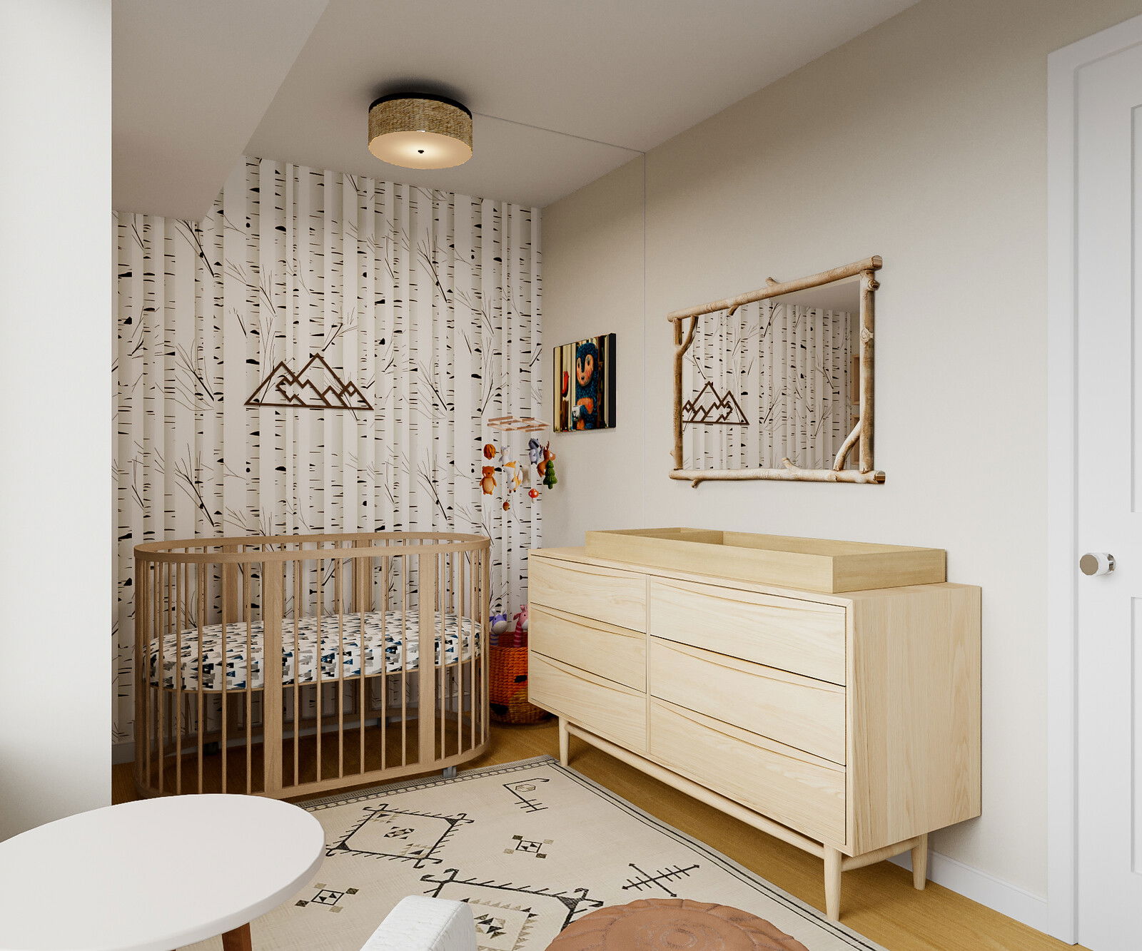 Woodland Nursery Decorating with Birch Tree Wallpaper