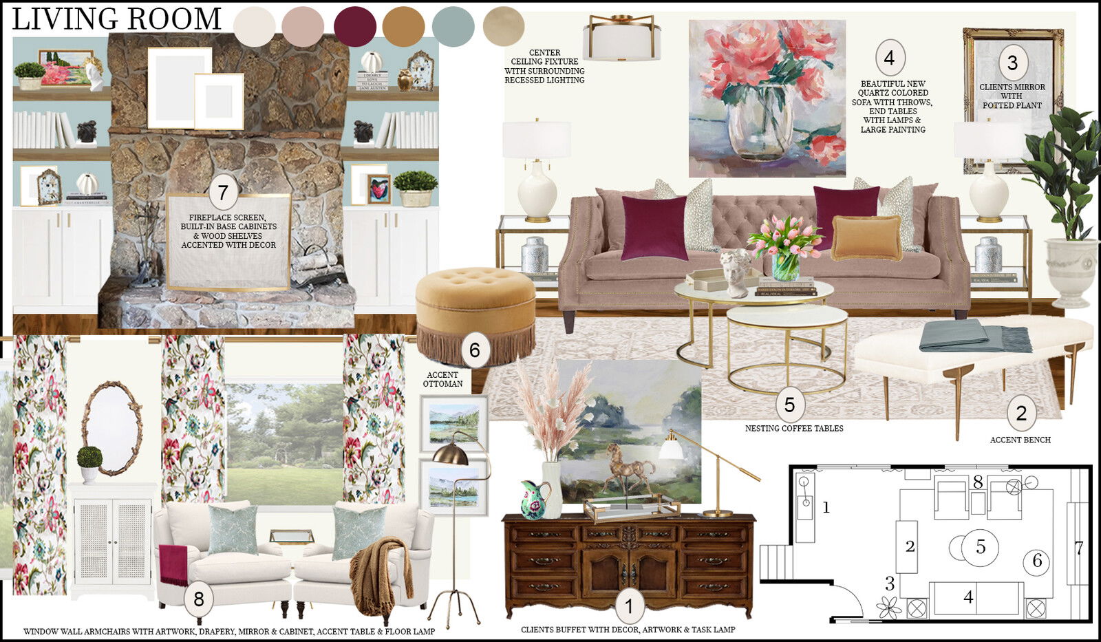 Ideas de diseño interior para sala de estar de diseñador en línea