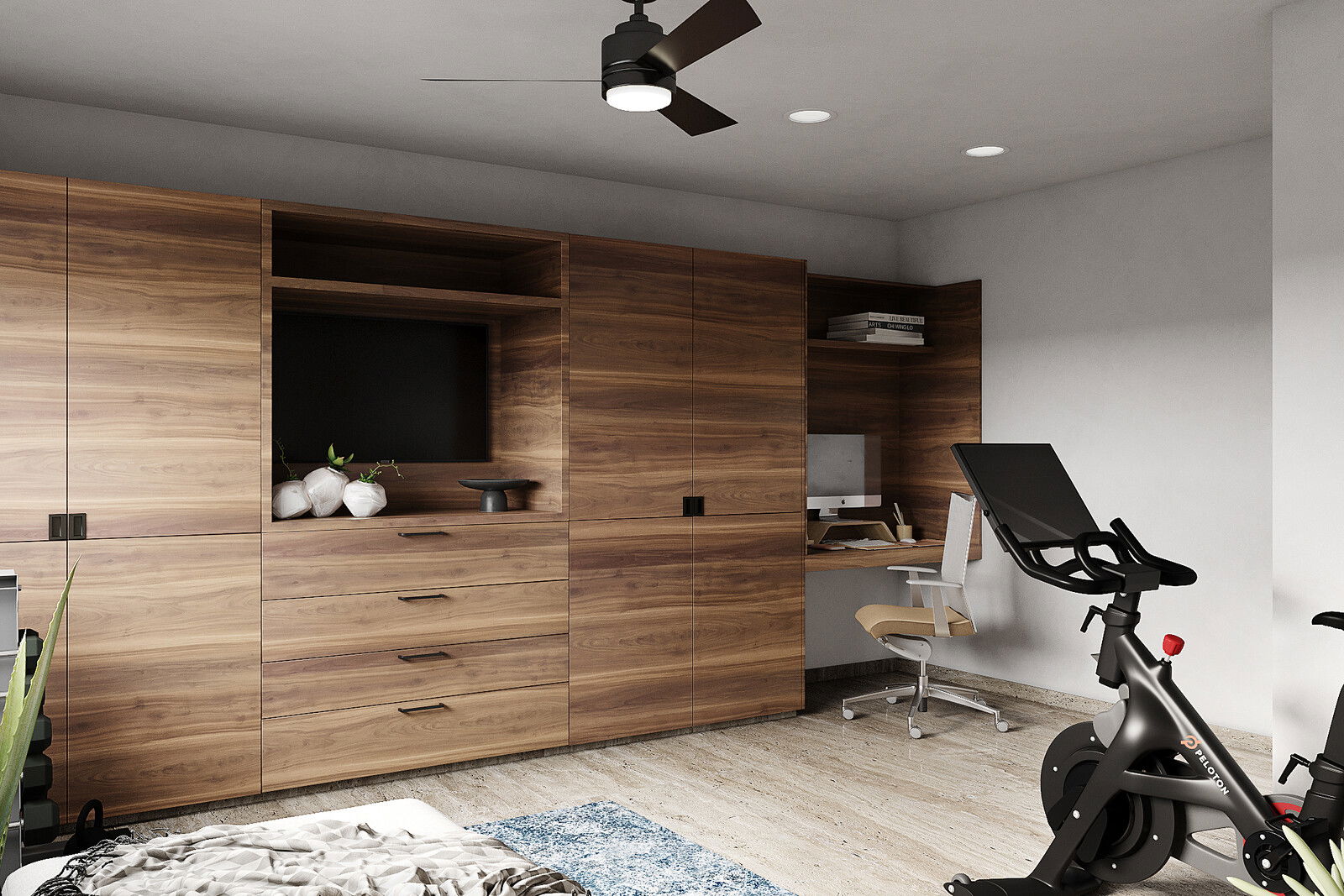 Classy Interior Design Home Officce With Blue Accent Pieces