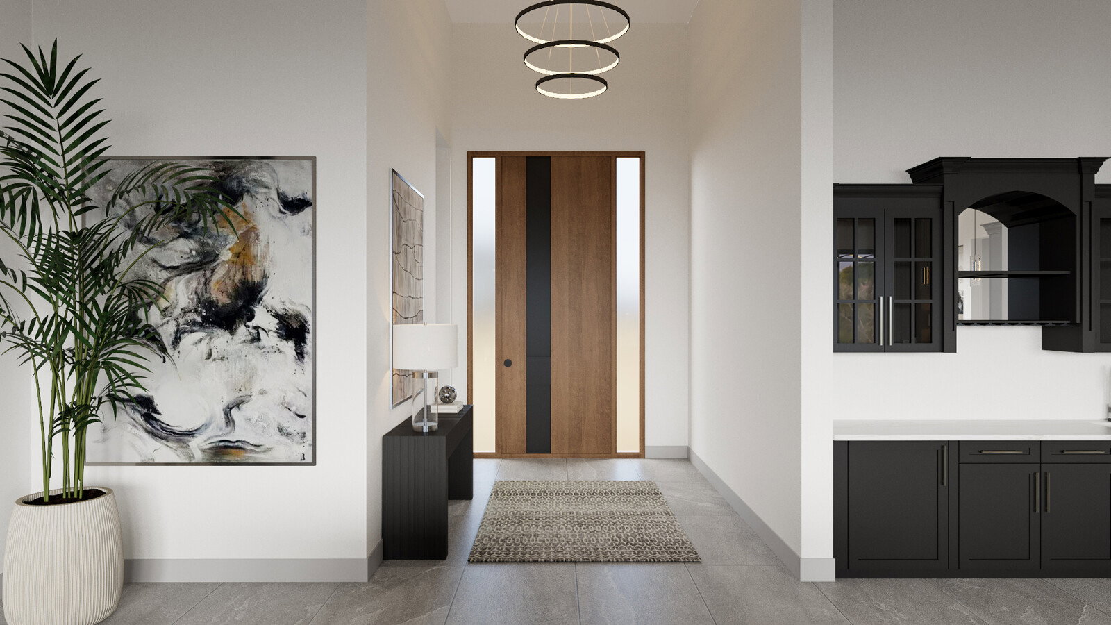 Renderización de Renovación Moderna de Sala de Estar y Comedor Combinados