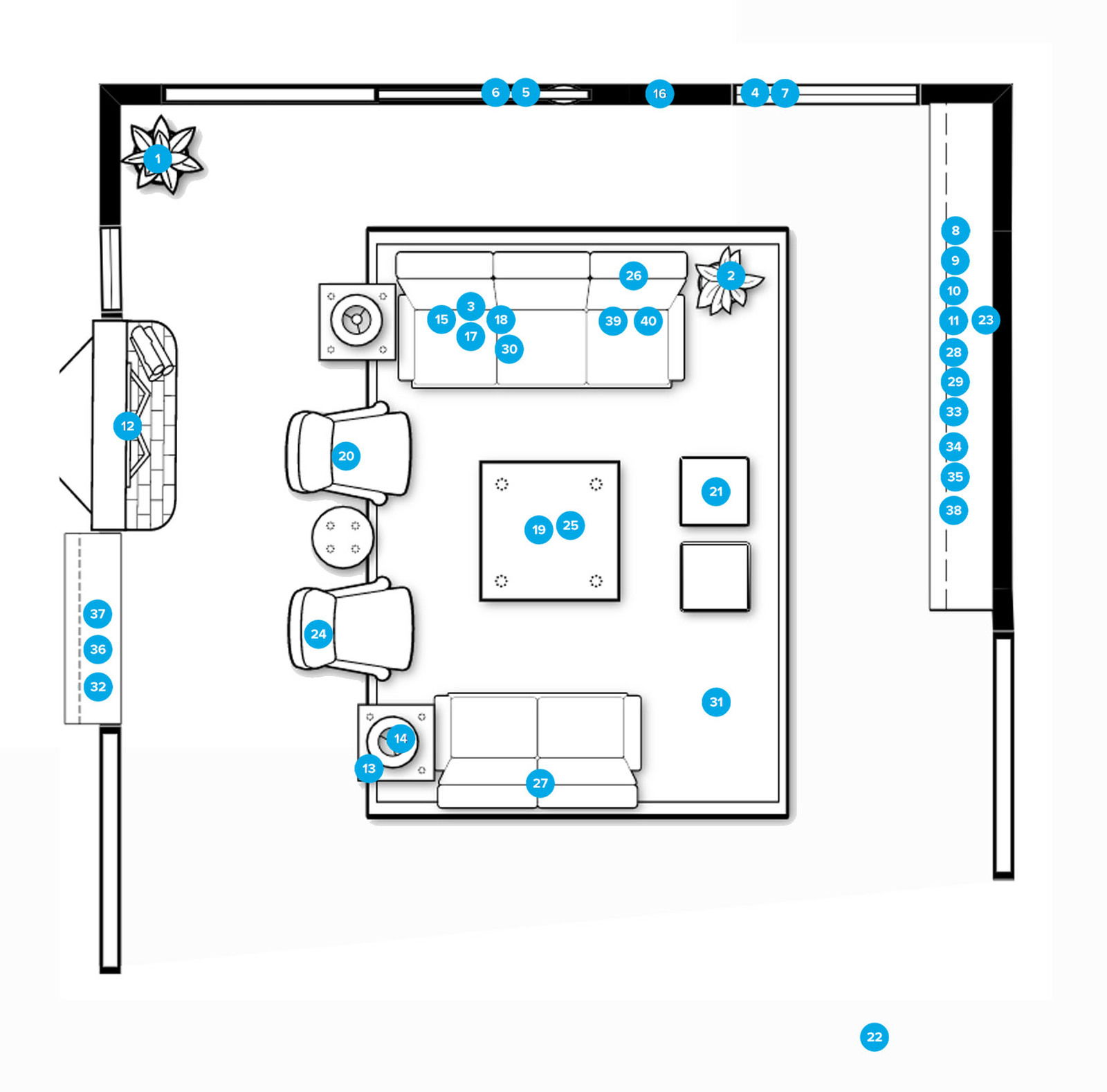 Online Designer Combined Living/Dining Floorplan