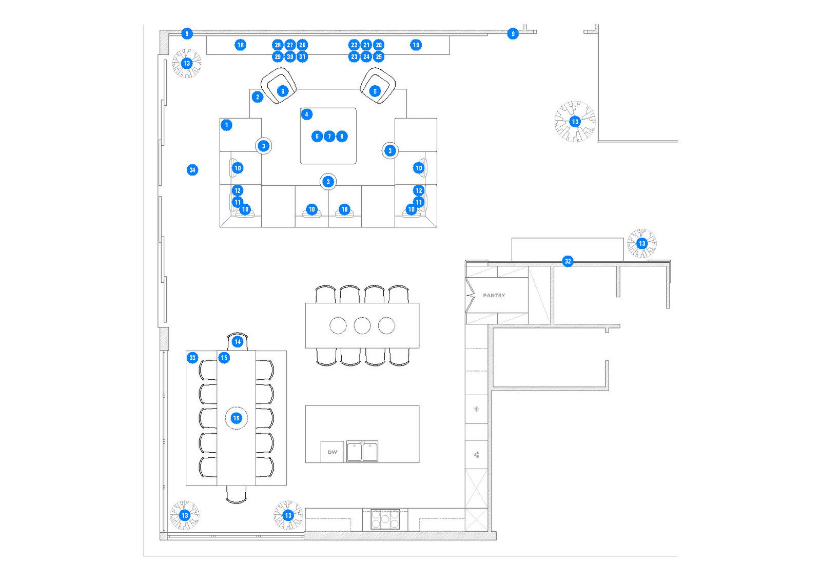 Online Designer Combined Living/Dining Floorplan