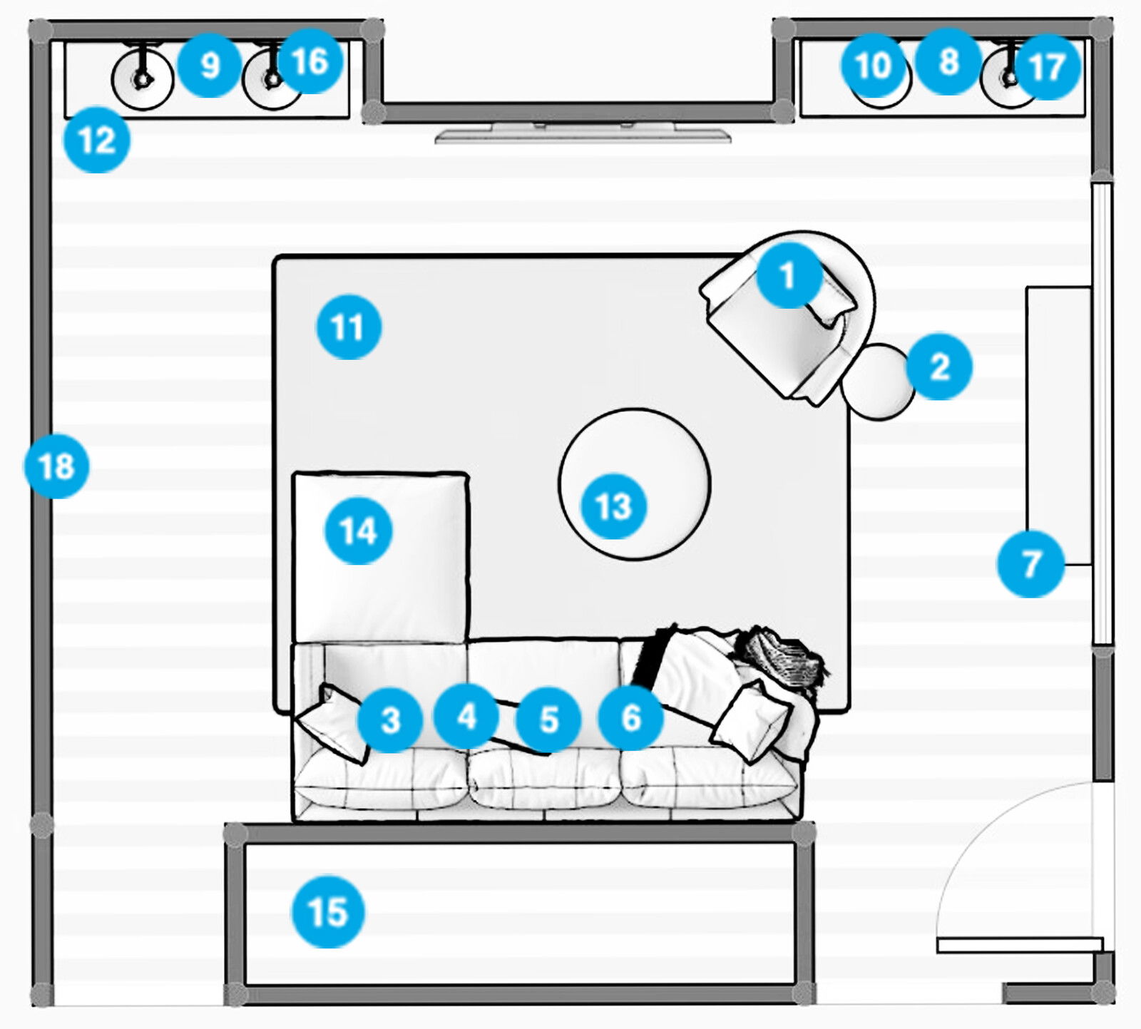 Plano de planta de sala de estar en línea