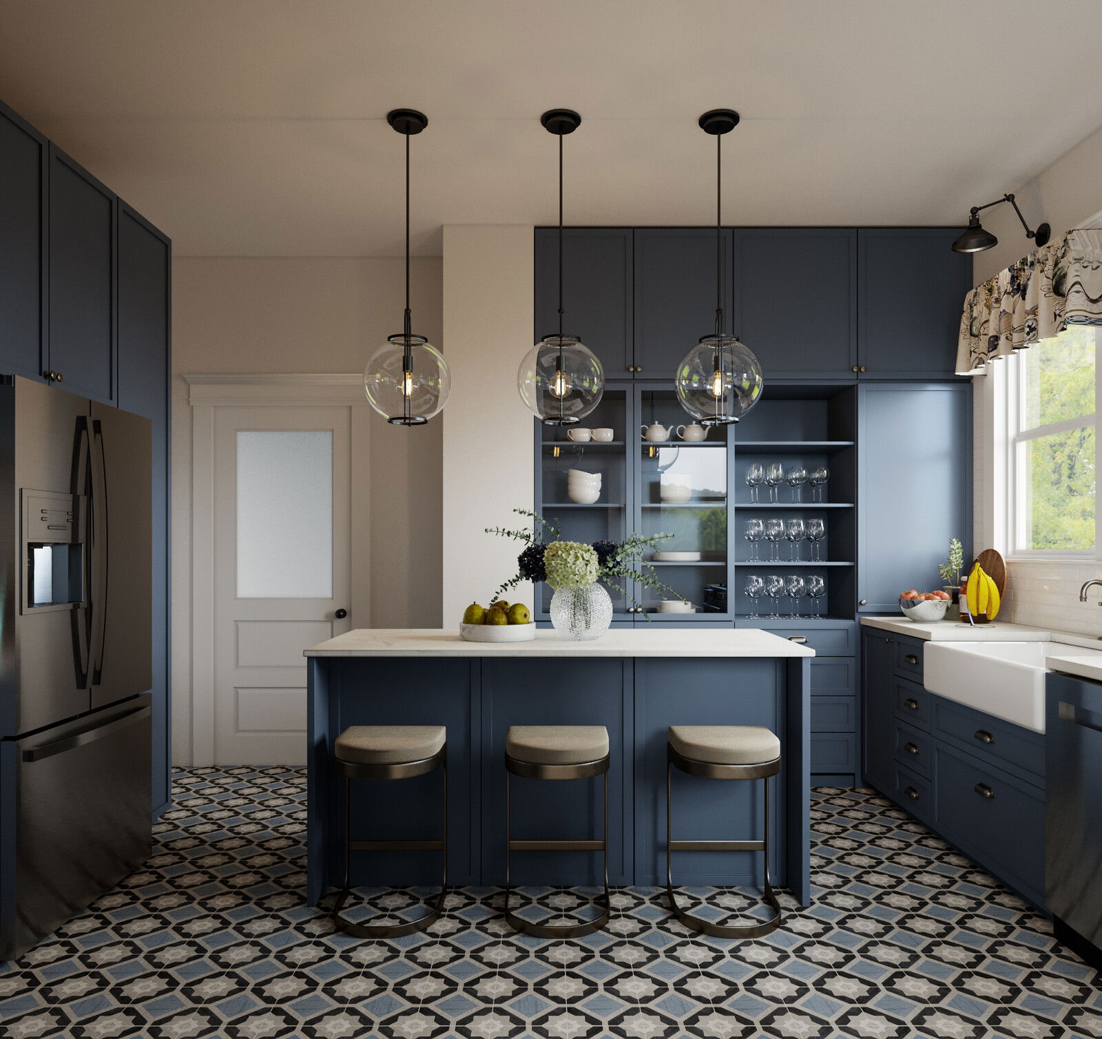 Renderizado de Remodelación de Cocina Moderna Vintage