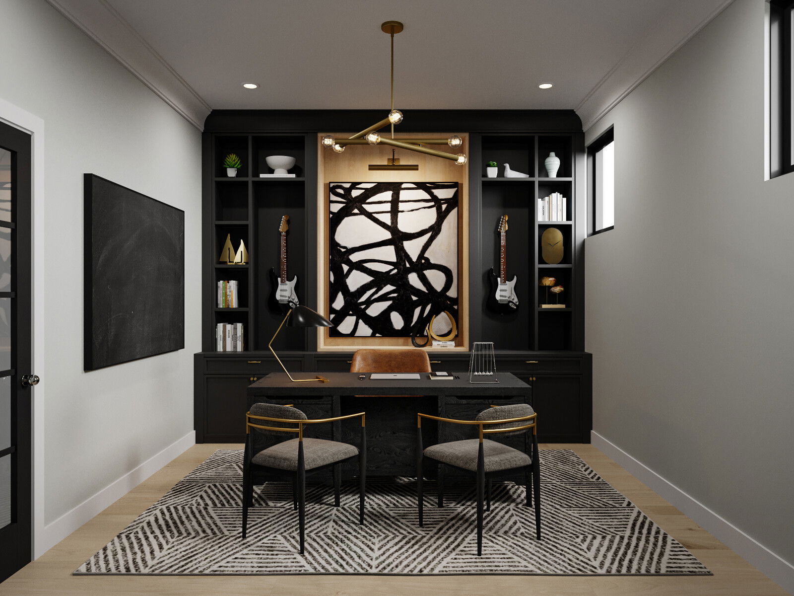 Black Masculine Basement Office Design