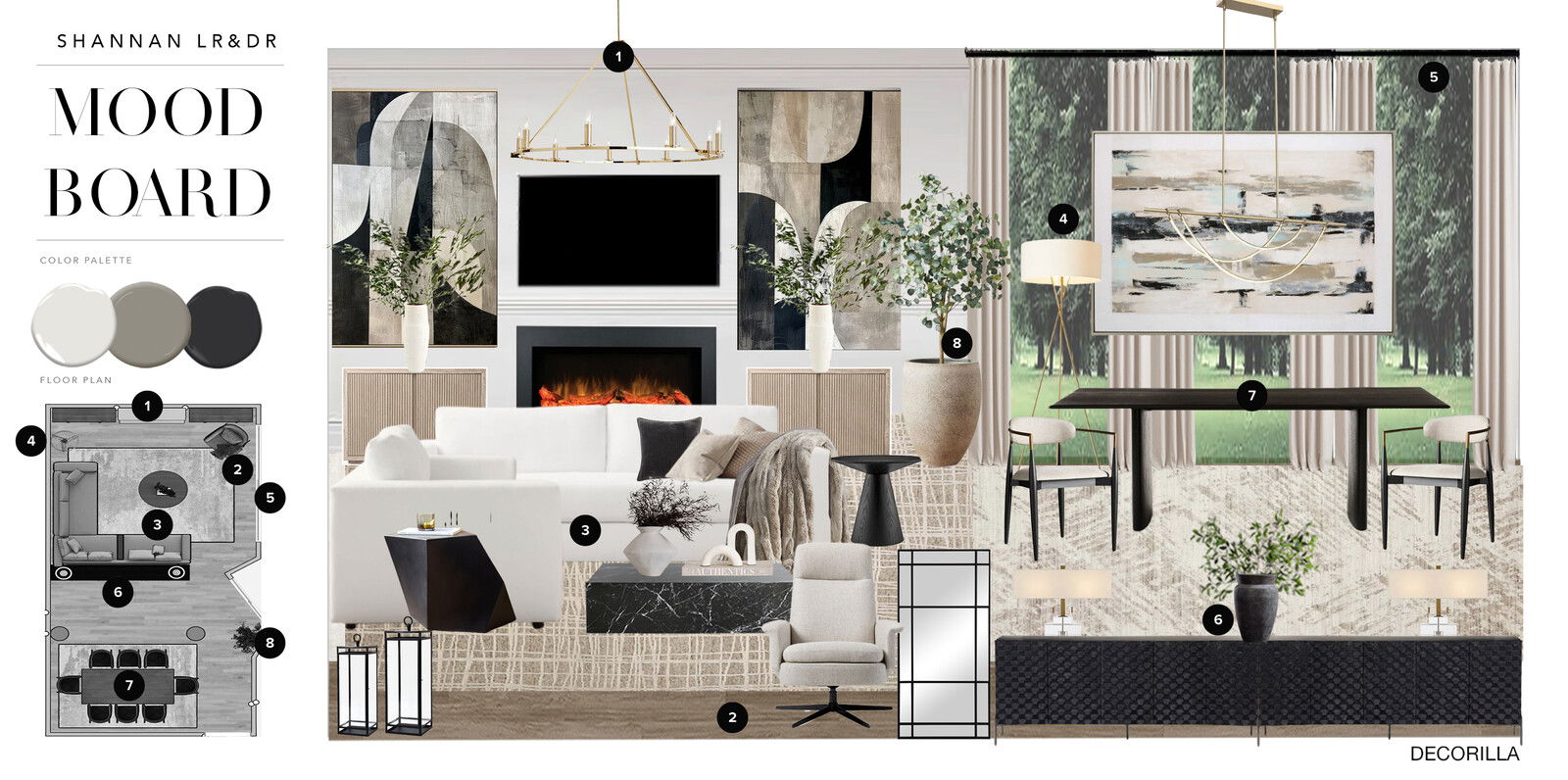 Modern Neutral Living and Dining Room Combo | Decorilla