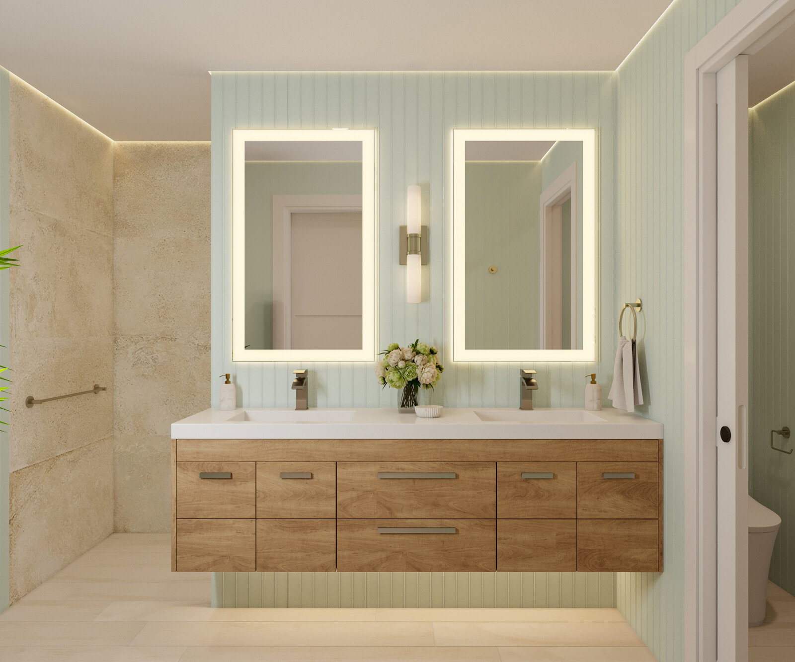 Modern Coastal Bathroom Retreat Rendering thumb