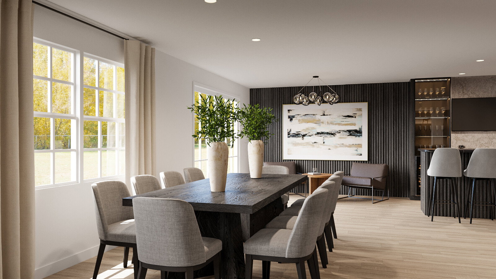 Renderizado de Diseño de Interior de Sótano Transicional