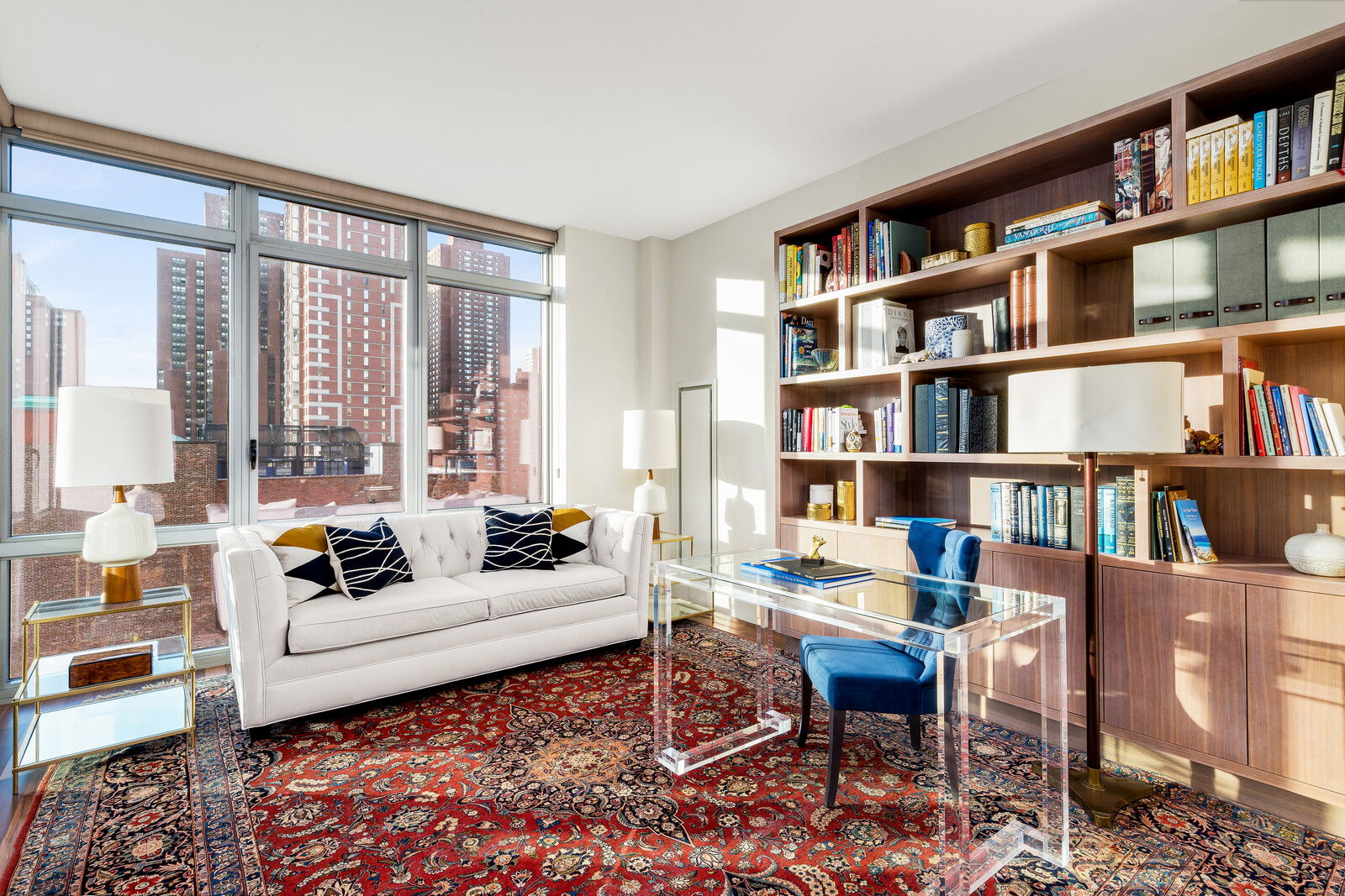 Glam and Stylish Home Office Design with a Library