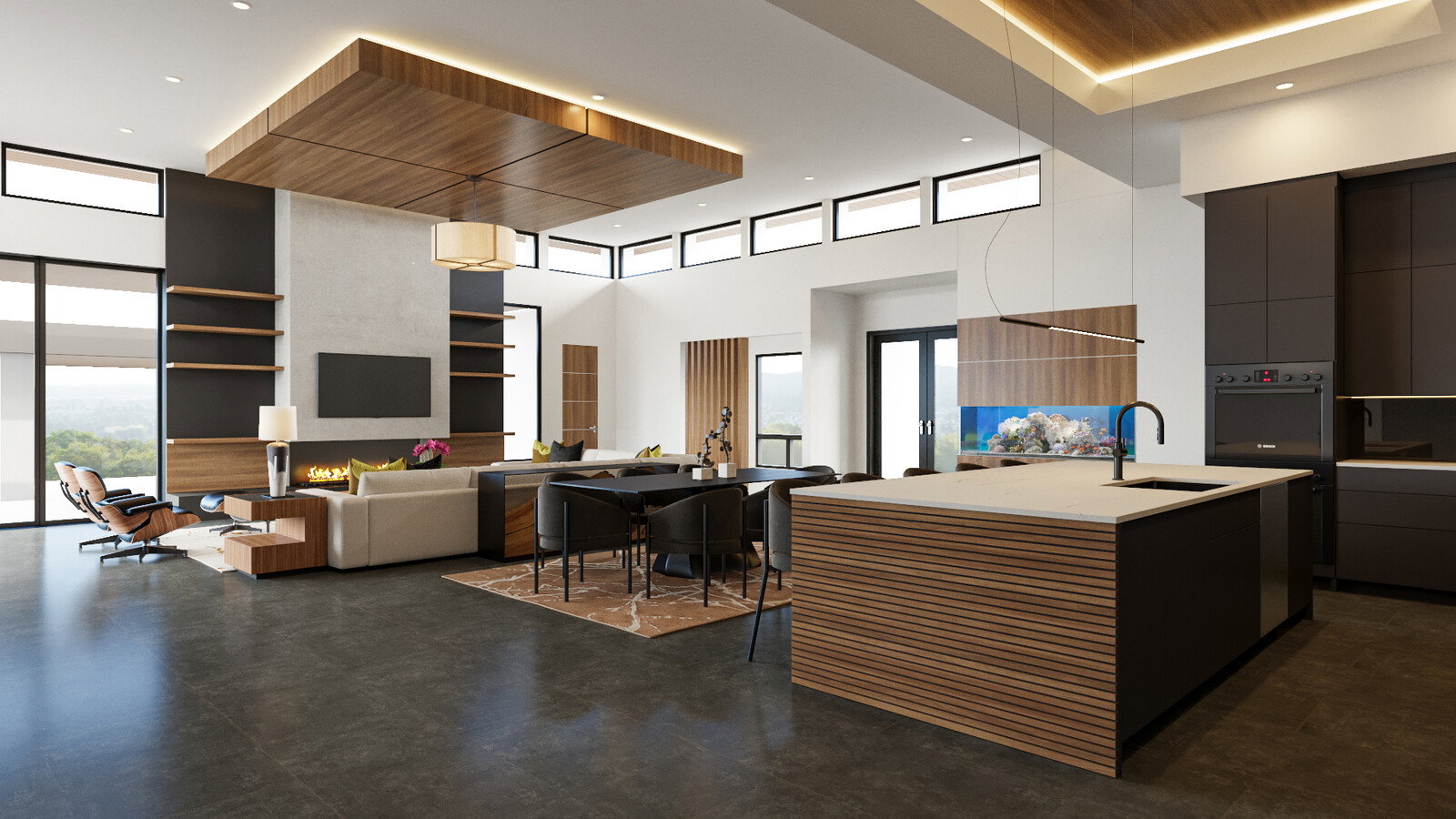 Diseño de Casa Contemporánea Sofisticada con Acentos Oscuros Miniatura de Renderizado