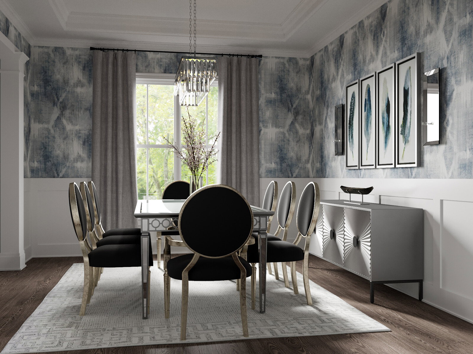 Renderizado de diseño de casa glamoroso en plata y azul