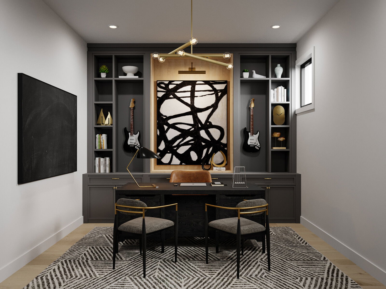 Black Masculine Basement Office Design