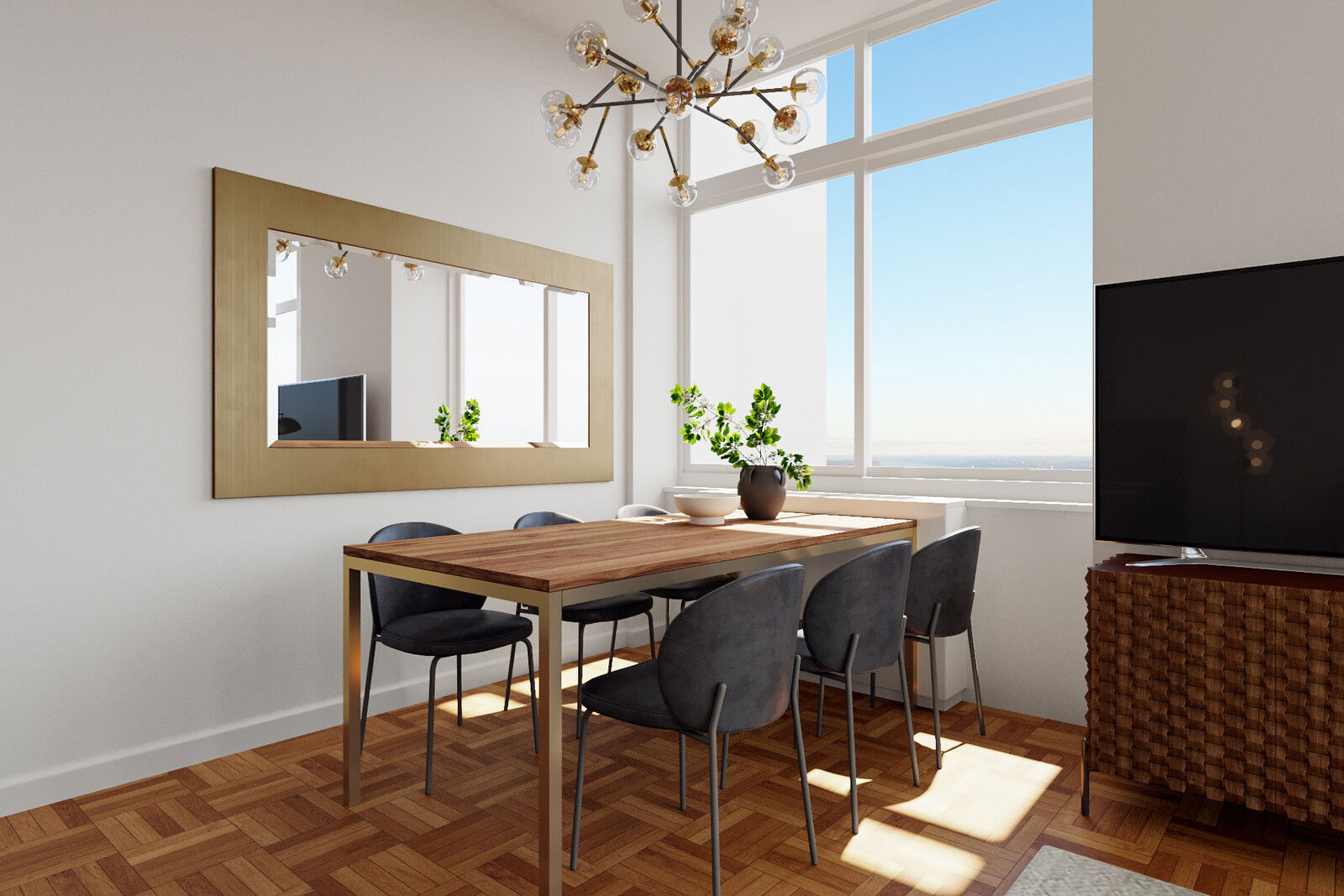 Modern & Fresh Living & Dining Room Rendering thumb