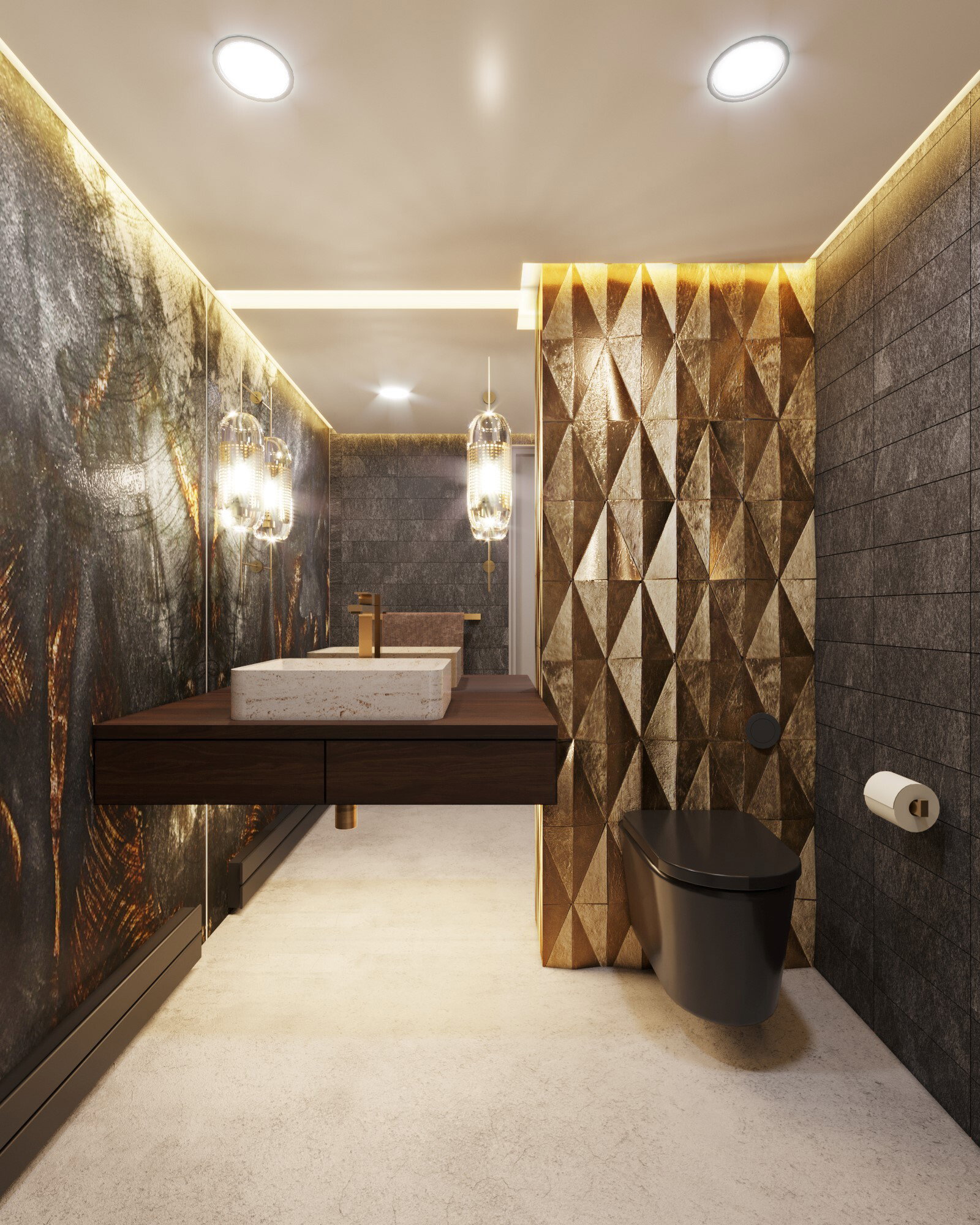 Glam Art Deco Bathroom Remodel Rendering thumb