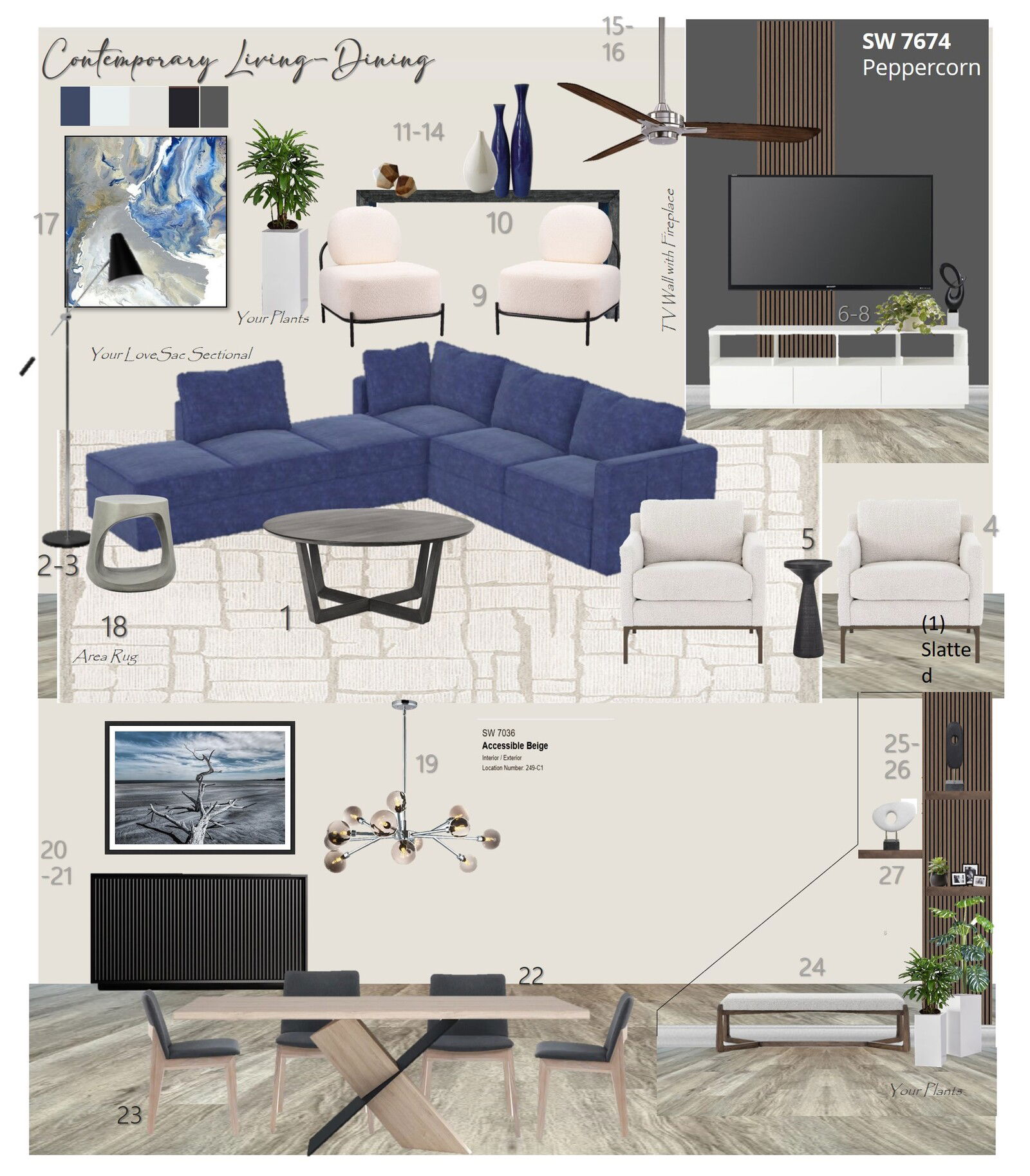 Ideas de diseño interior para sala de estar de diseñador en línea