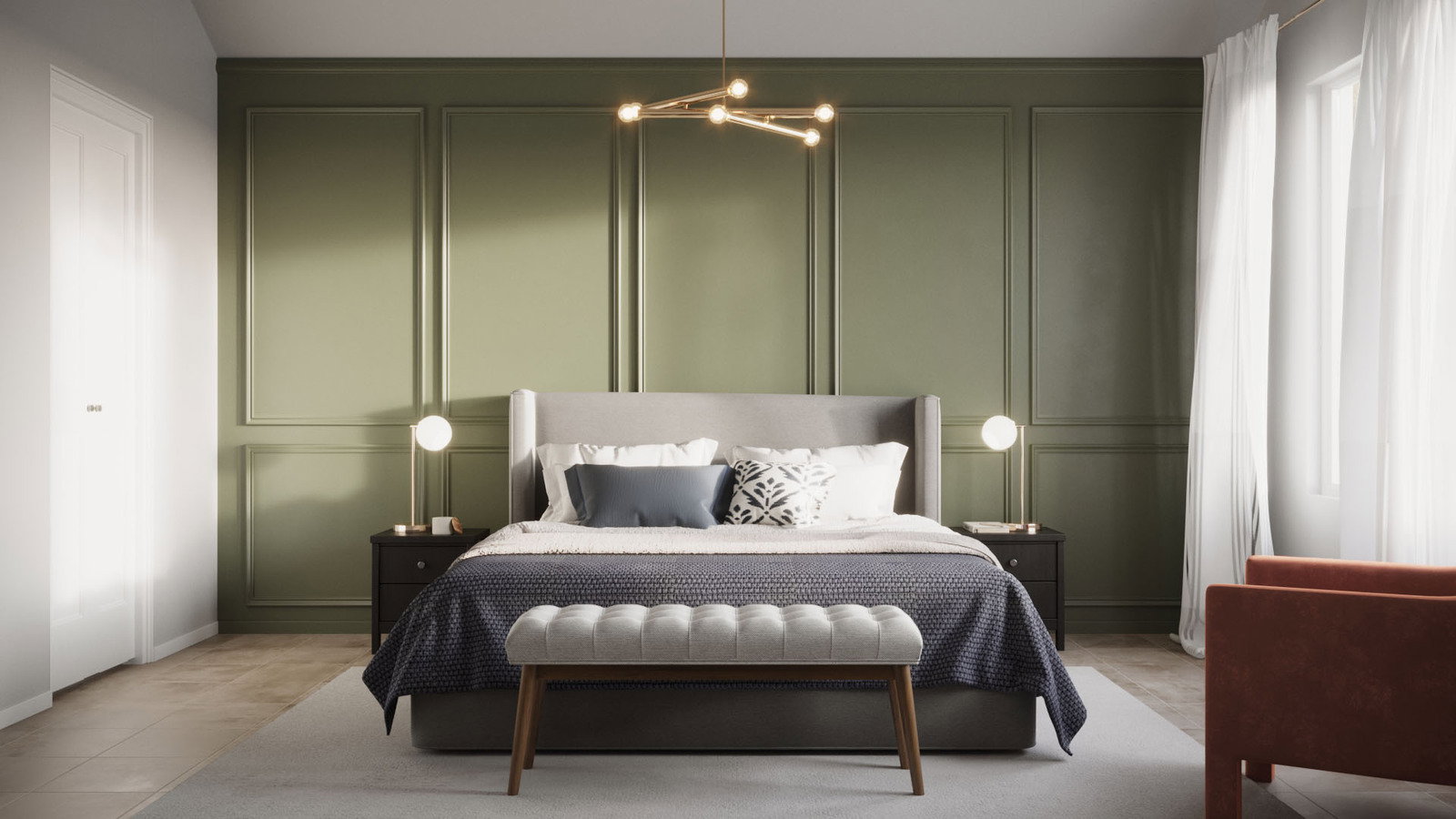 Renderizado del Diseño Interior de Dormitorio Moderno Inspirador