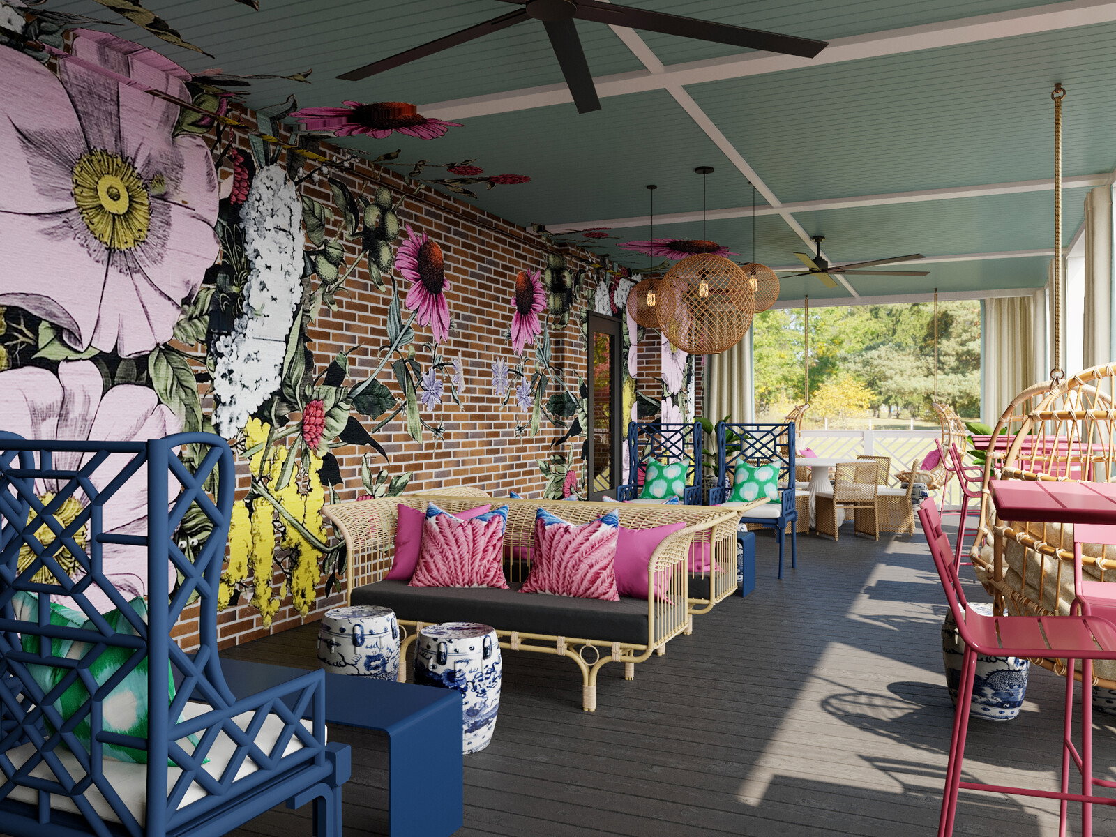 Diseño de espacio exterior de hotel inspirado en flores - vista previa
