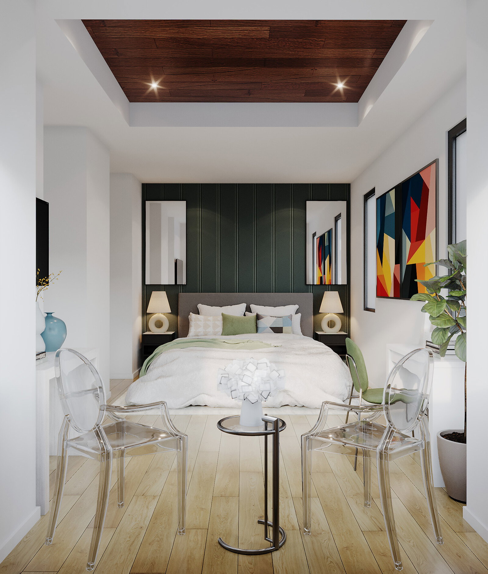  Renderización de Acogedor Pequeño Dormitorio de Huéspedes