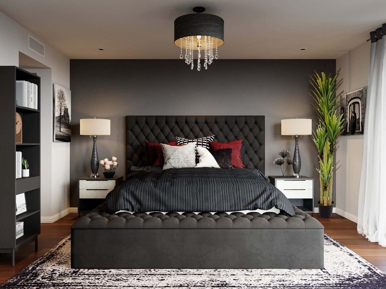 Renderizado de Diseño de Dormitorio Masculino & Oficina en Casa