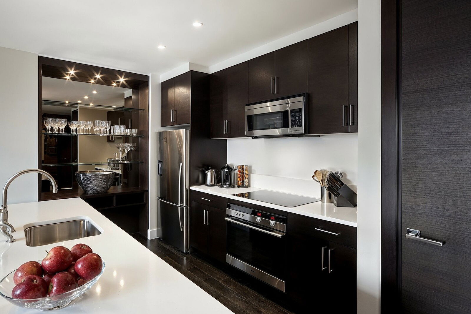 Modern Kitchen with  Illuminated Glass Cabinets