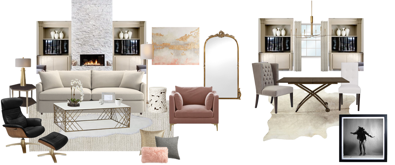 Ideas de Diseño de Interiores Combinadas de Sala-Comedor del Diseñador en Línea