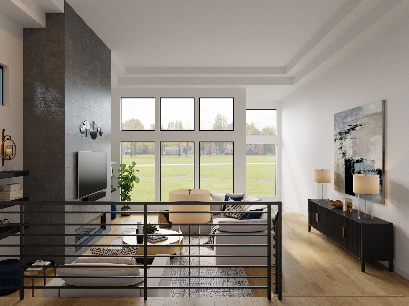 Contemporary Great Room Interior Design Rendering thumb
