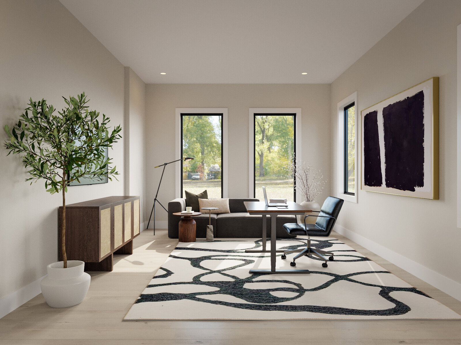 Renderizado de Combinación de Sala de Estar y Comedor Bohemio de Lujo