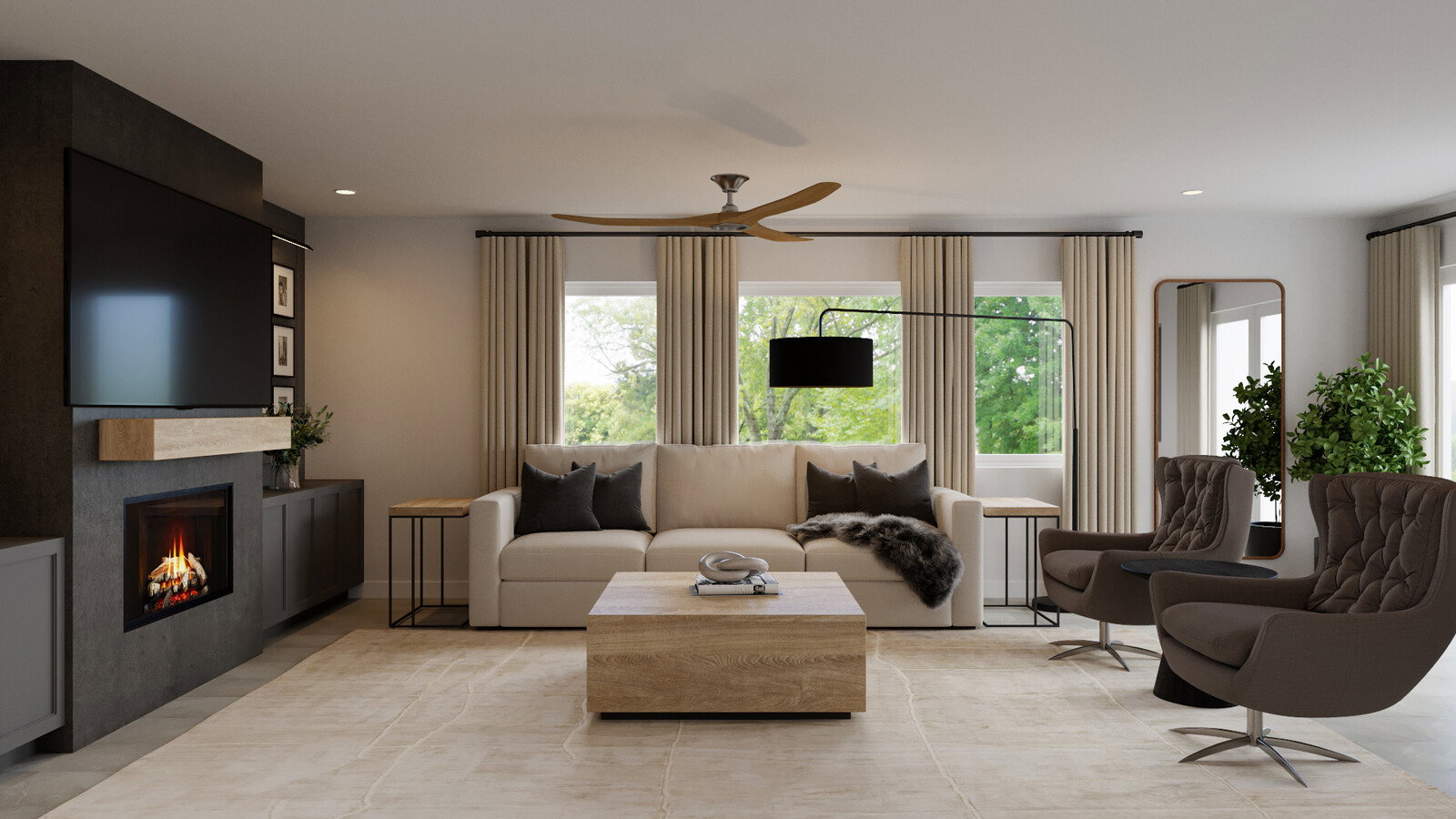 Resumen de diseño de interiores de hogar moderno y neutral
