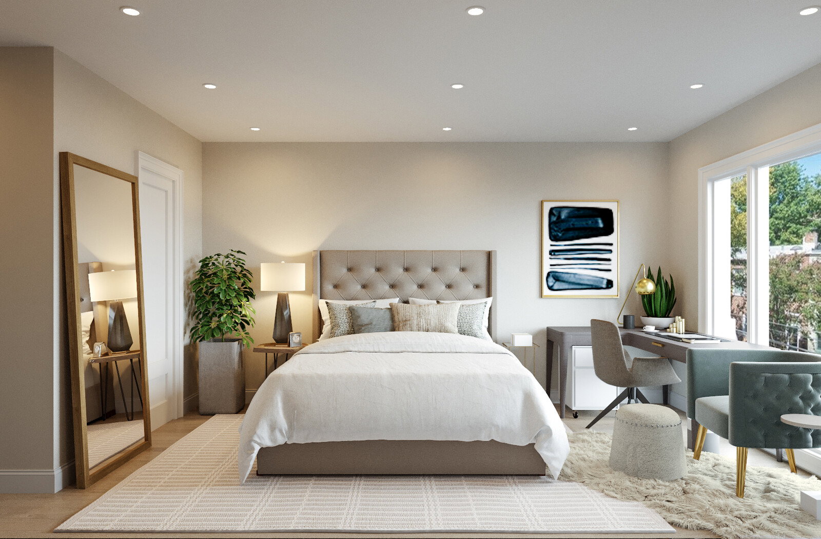 Renderizado de Dormitorio Contemporáneo y Elegante