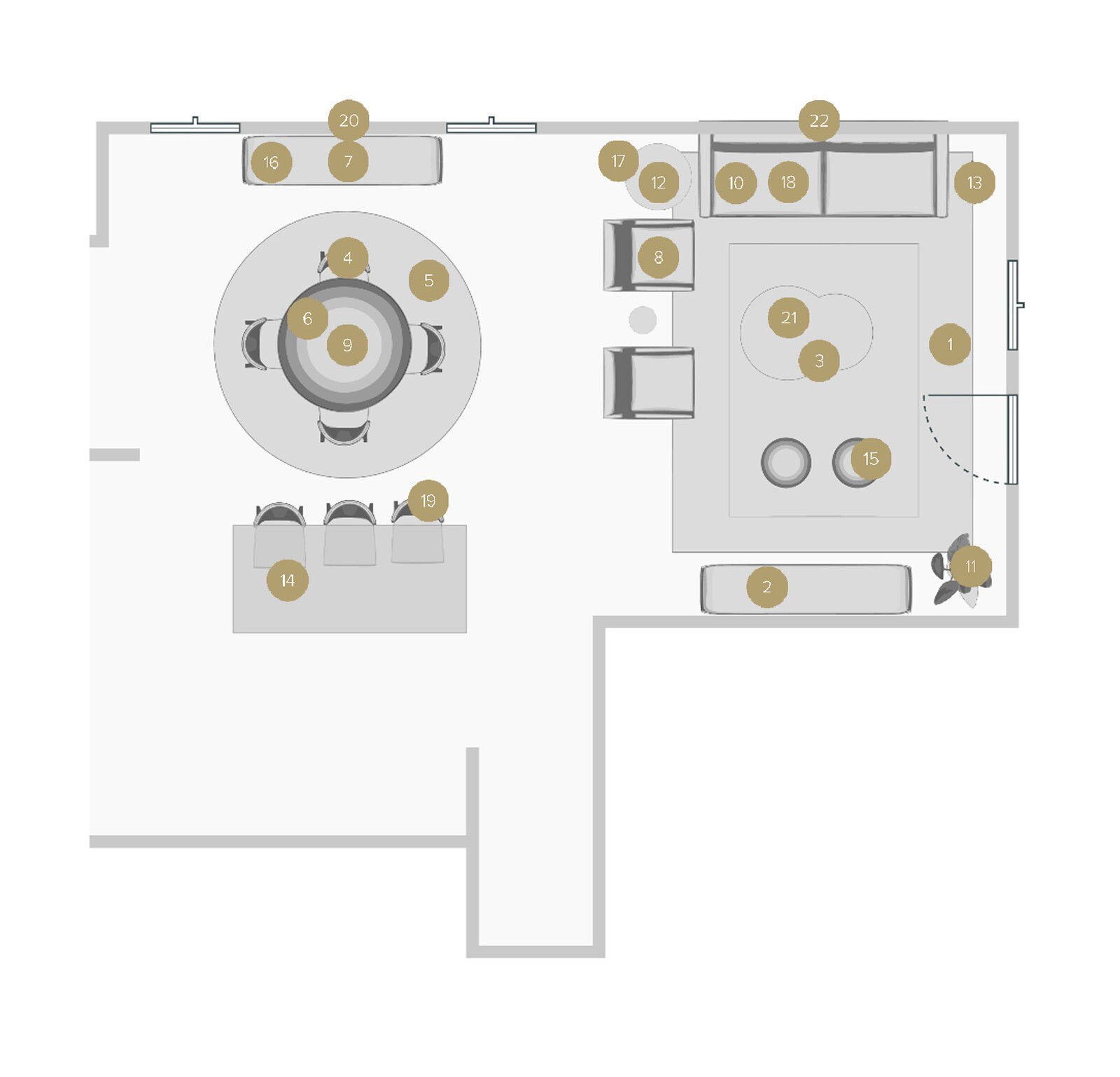 Online Designer Combined Living/Dining Floorplan