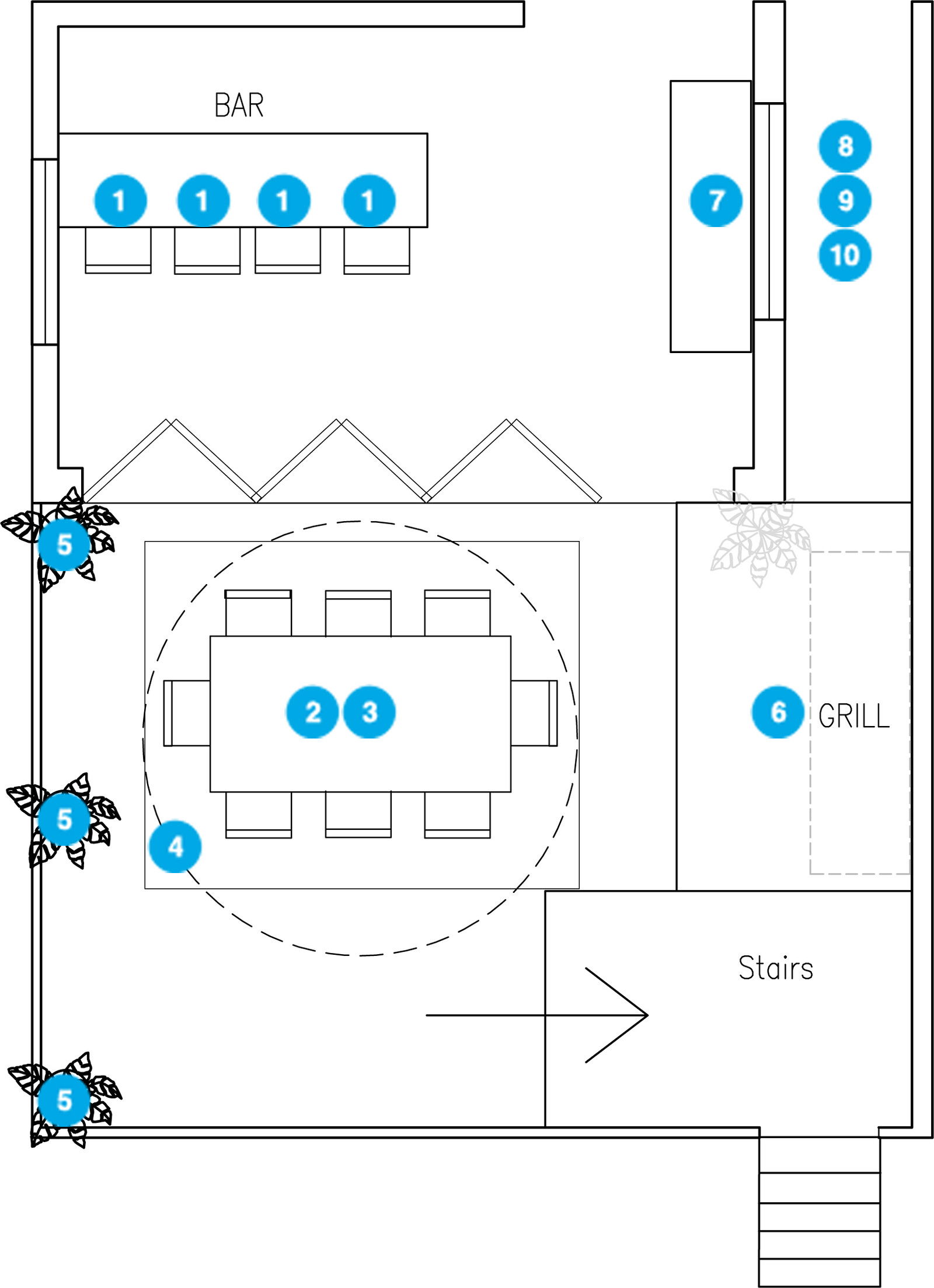 Plano de planta de sala de estar en línea