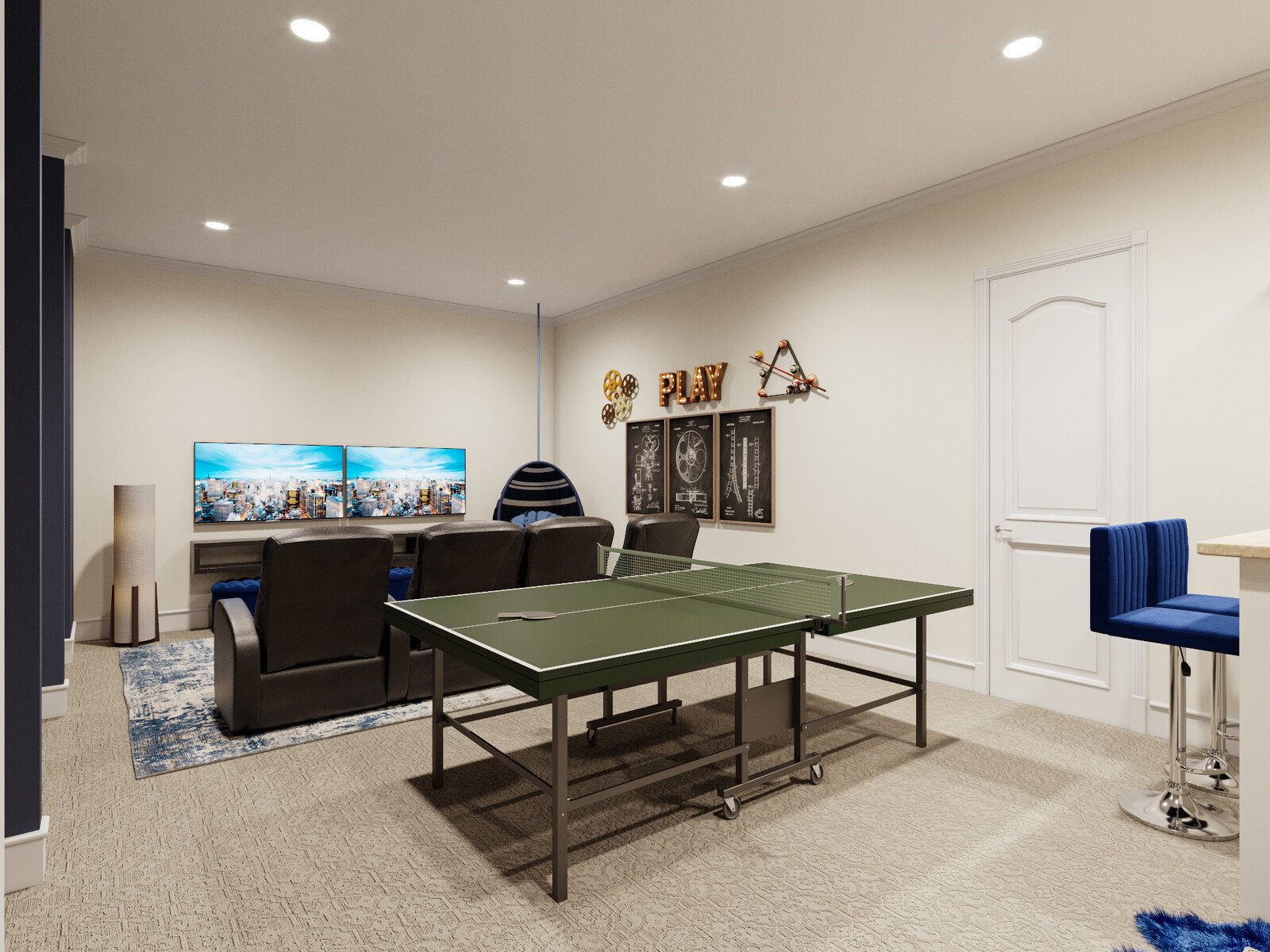 Renderizado de Idea de Decoración para Sala de Juegos Familiar