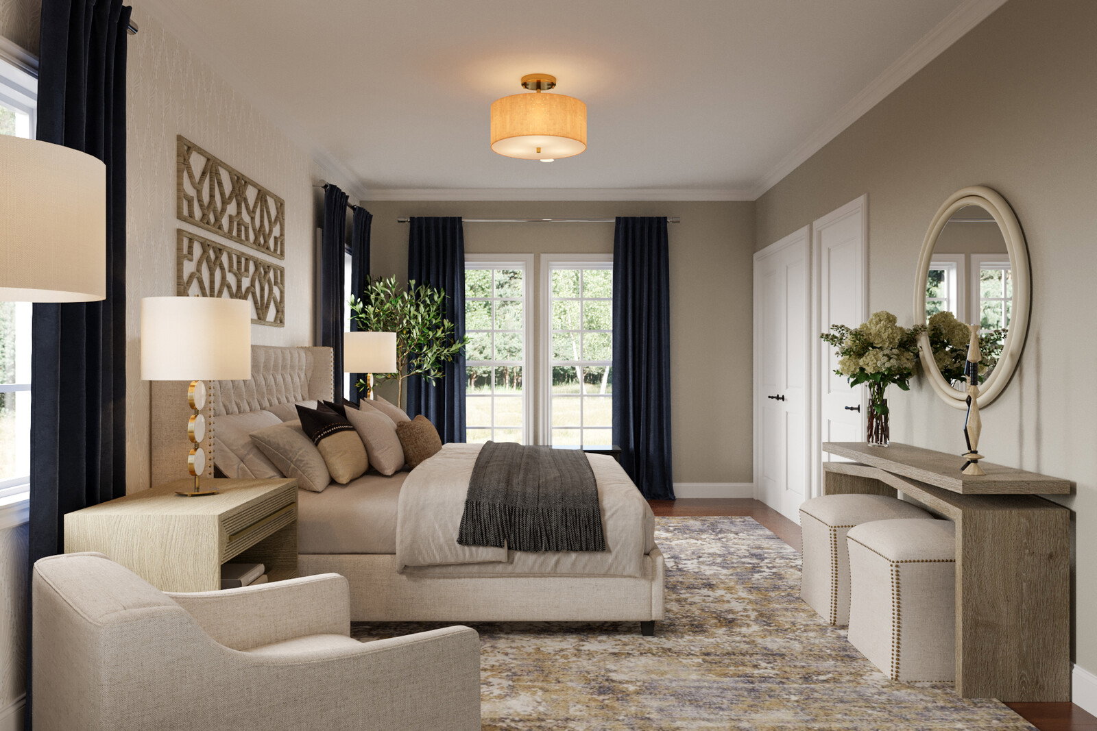 Modern Transitional Bedroom Design Rendering thumb