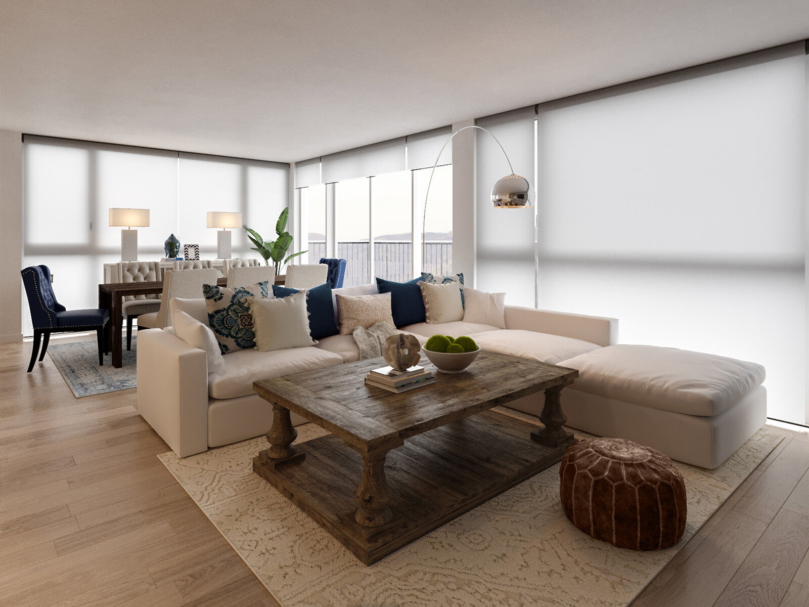 Renderizado de Diseño de Sala, Dormitorio y Oficina en Casa de Estilo Transicional