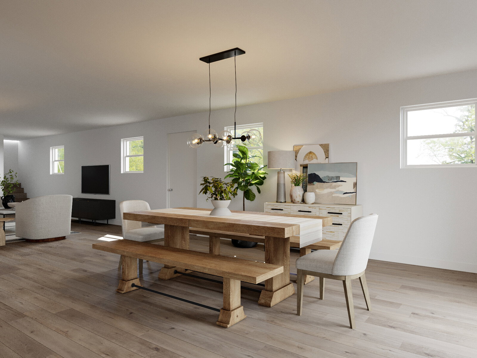 Renderización de Diseño de Interiores de Casa Moderna Limpia & Fresca miniatura