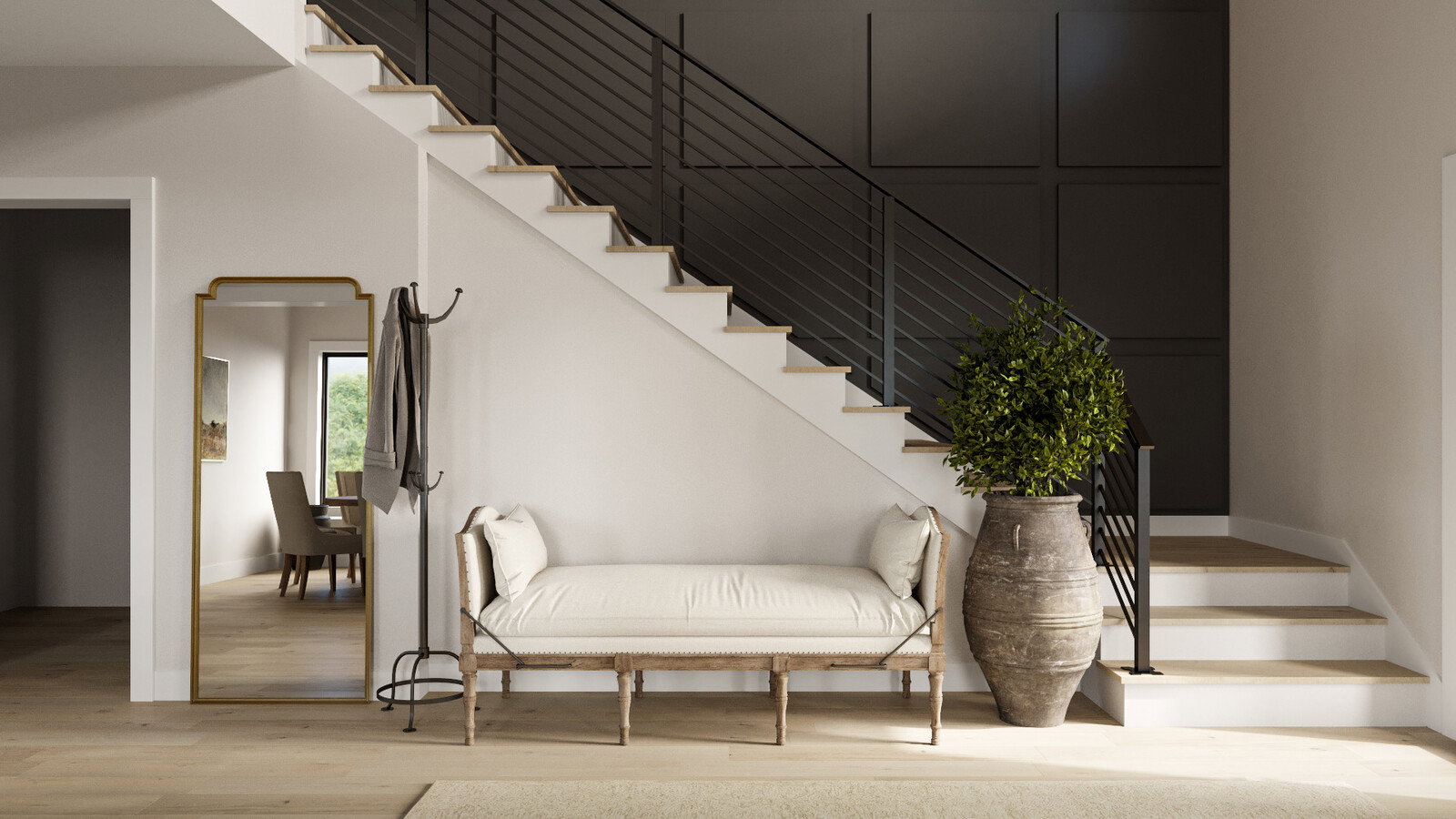 Renderizado de Combinación de Sala de Estar y Comedor Bohemio de Lujo