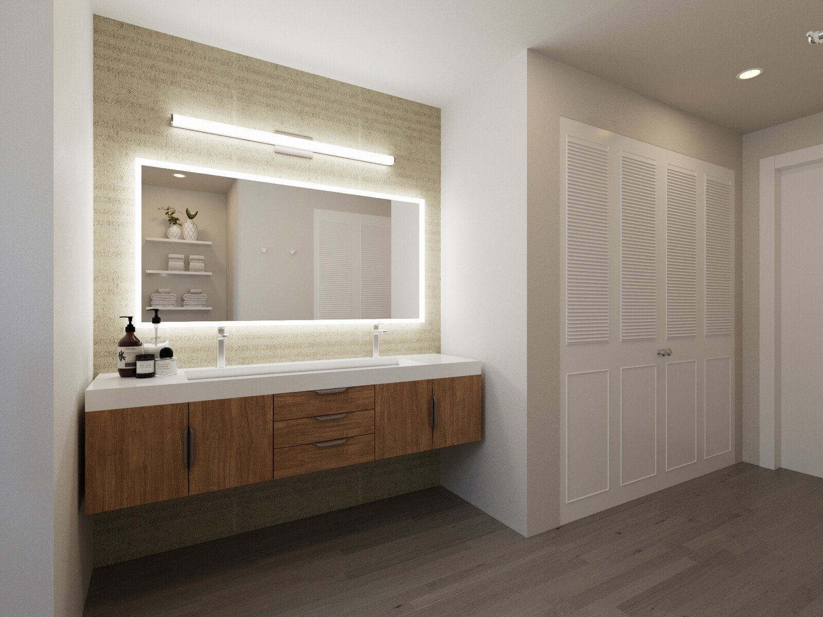 Renderizado de Diseño de Interior de Hogar Zen Rústico