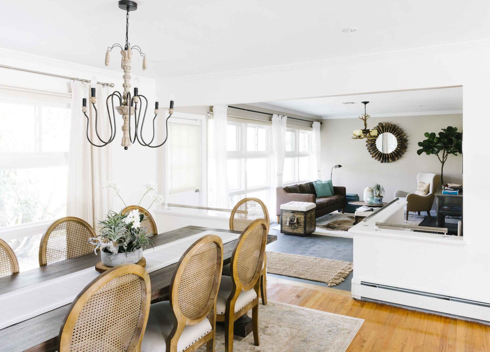 Cozy Transitional Dining and Living Room Combo