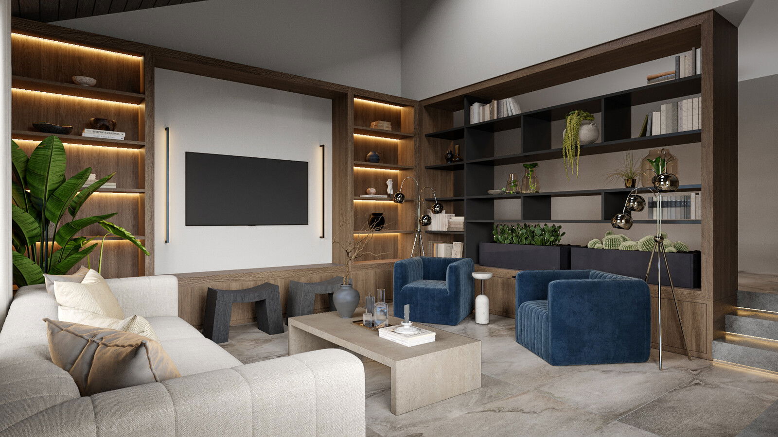 Elegant Modern Contemporary Living Room Remodel Rendering thumb