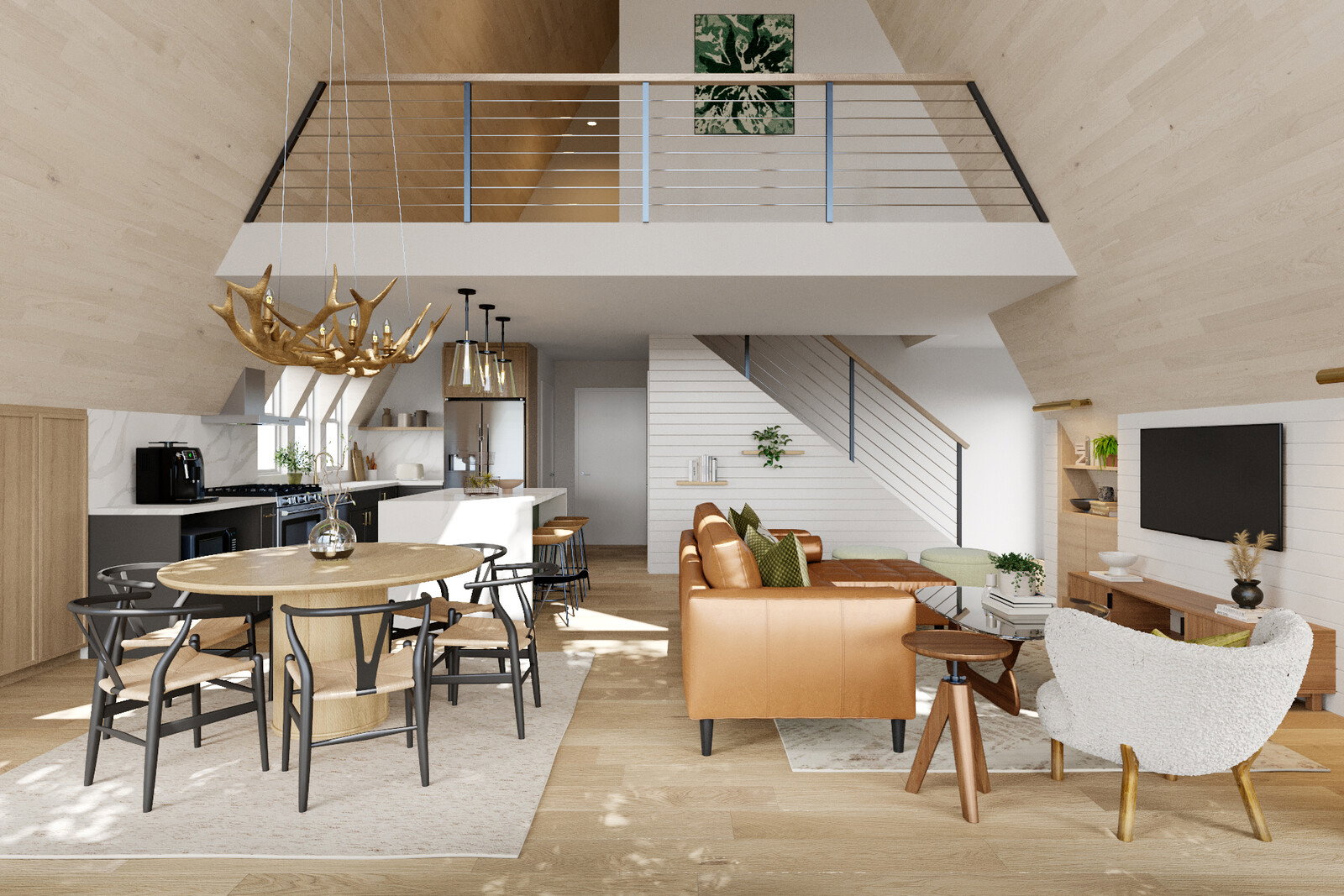 Renderizado de Diseño de Interiores de Cabaña en A